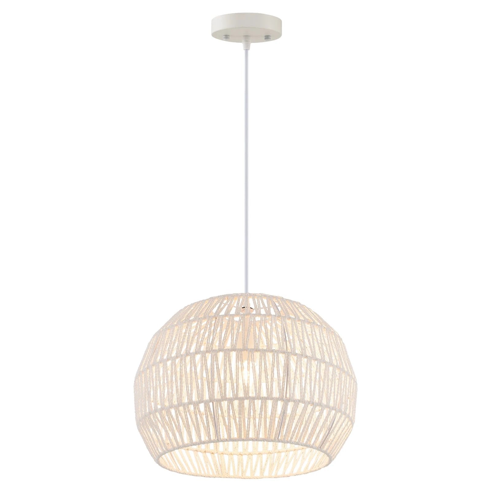 Round Farmhouse Rattan Pendant Lights with Adjustable Hanging Rope-Beige by DirectDeals