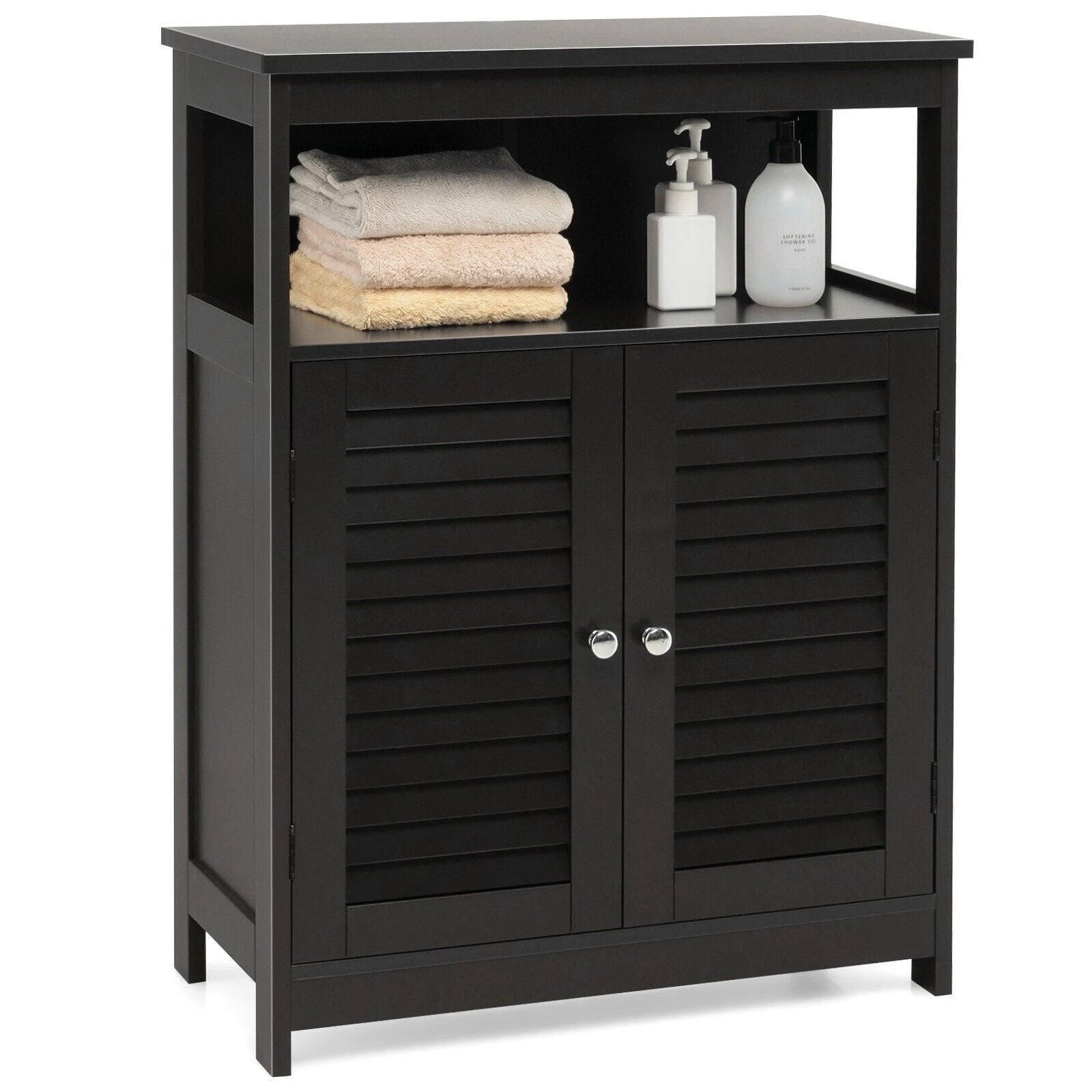 Wood Freestanding Bathroom Storage Cabinet with Double Shutter Door-Black by DirectDeals