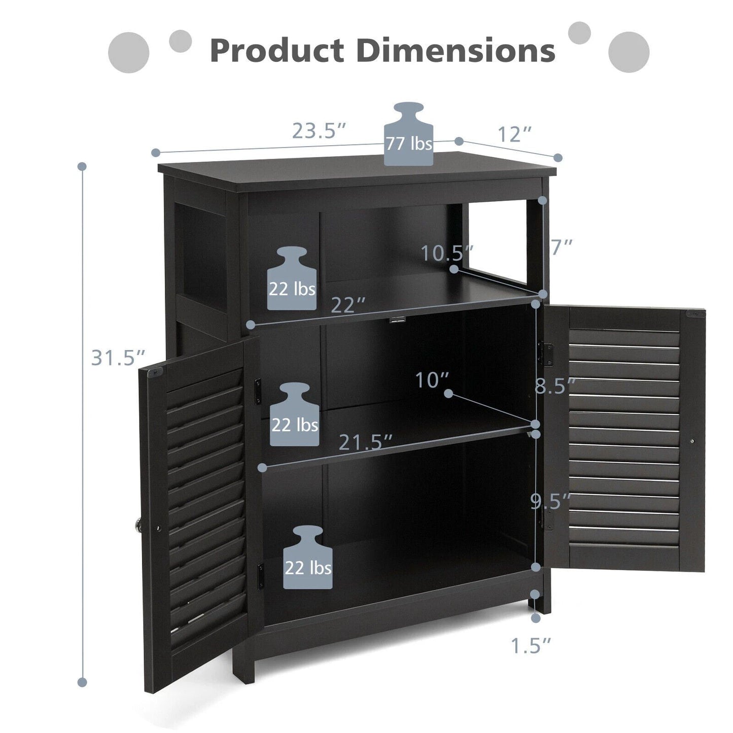 Wood Freestanding Bathroom Storage Cabinet with Double Shutter Door-Black by DirectDeals