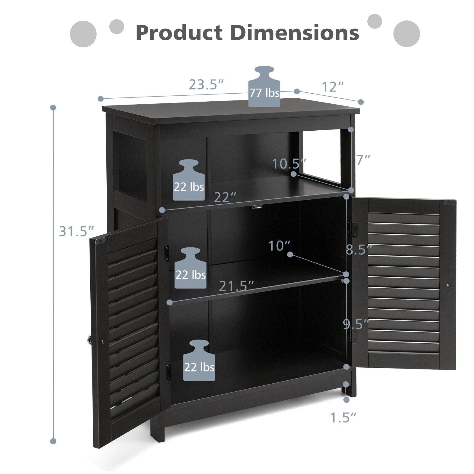 Wood Freestanding Bathroom Storage Cabinet with Double Shutter Door-Black by DirectDeals