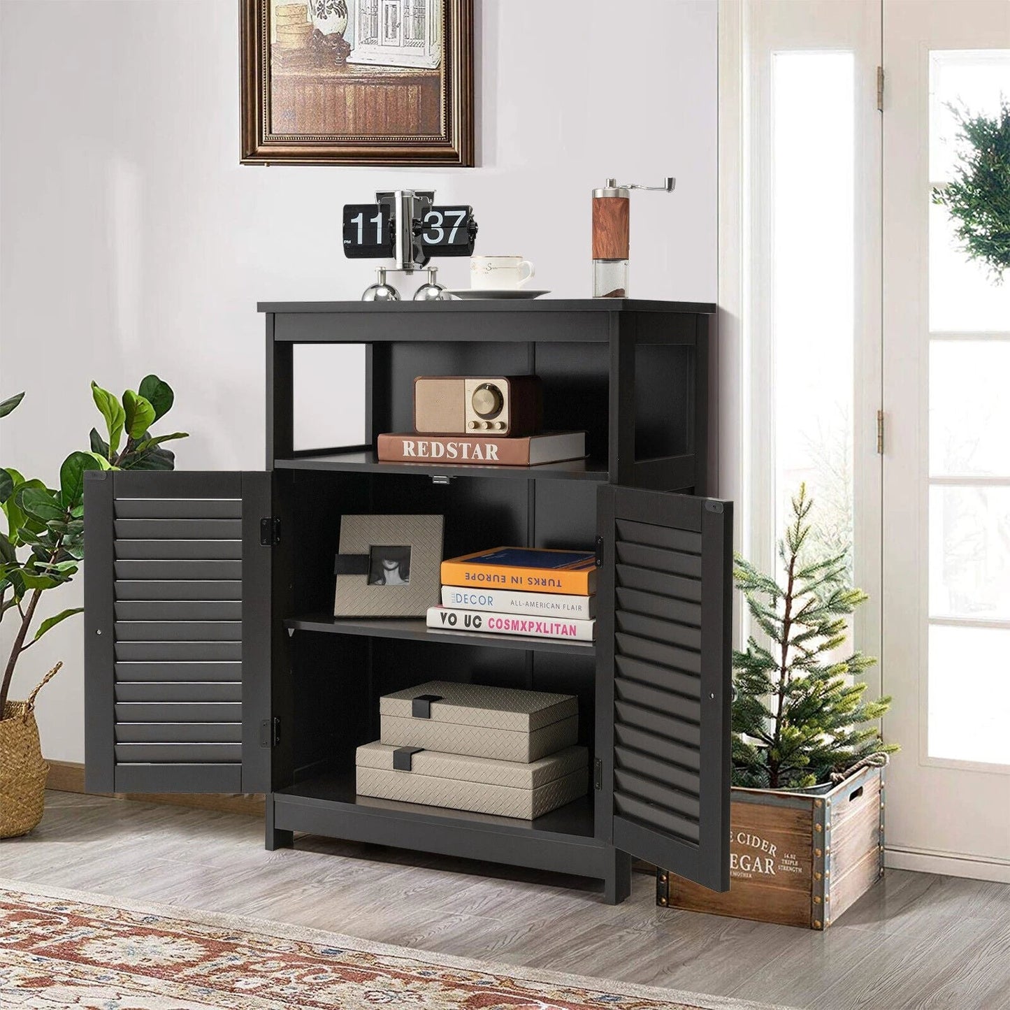 Wood Freestanding Bathroom Storage Cabinet with Double Shutter Door-Black by DirectDeals