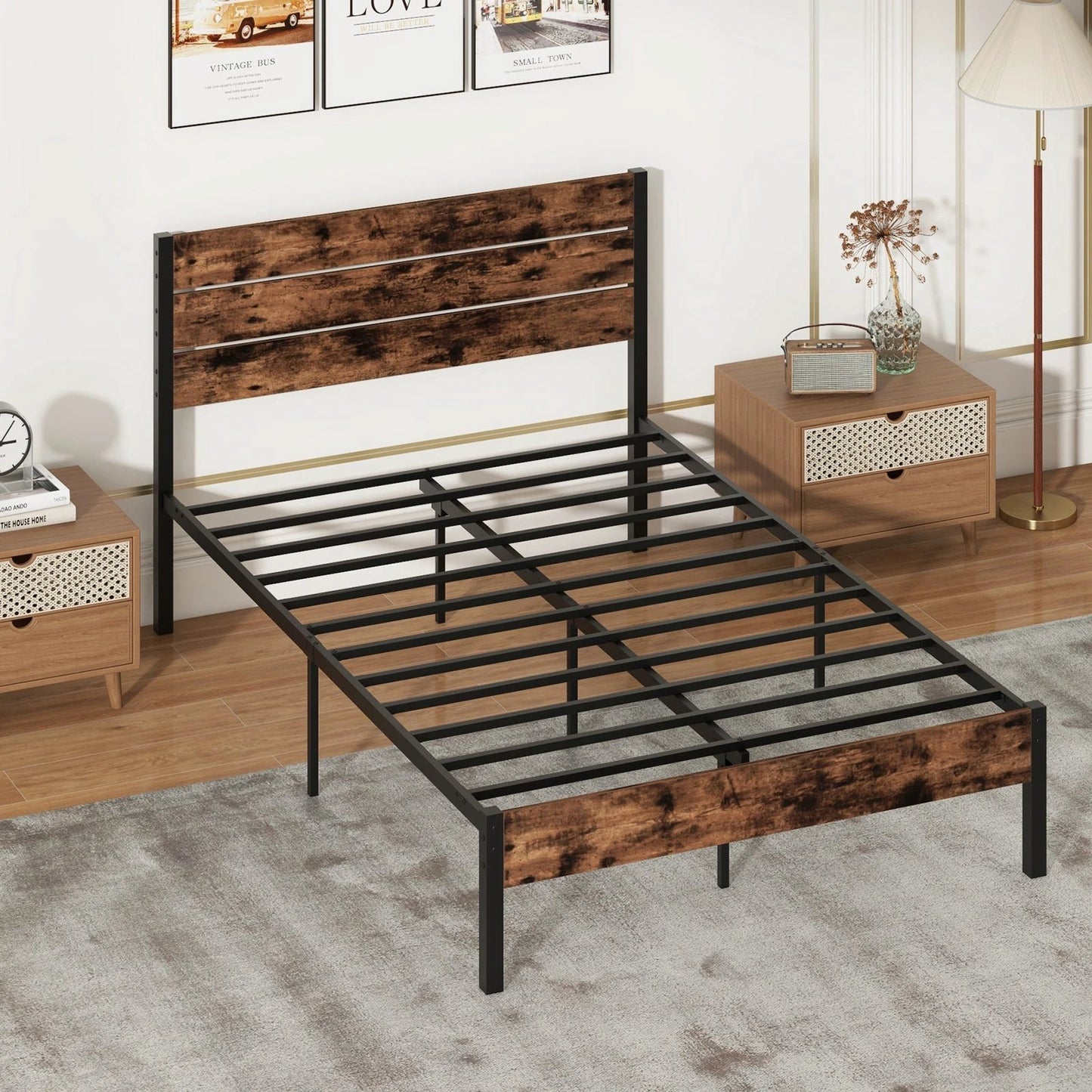 Full/King/Queen/Twin Size Bed Frame with High Headboard and Mute Bar-Full Size by DirectDeals