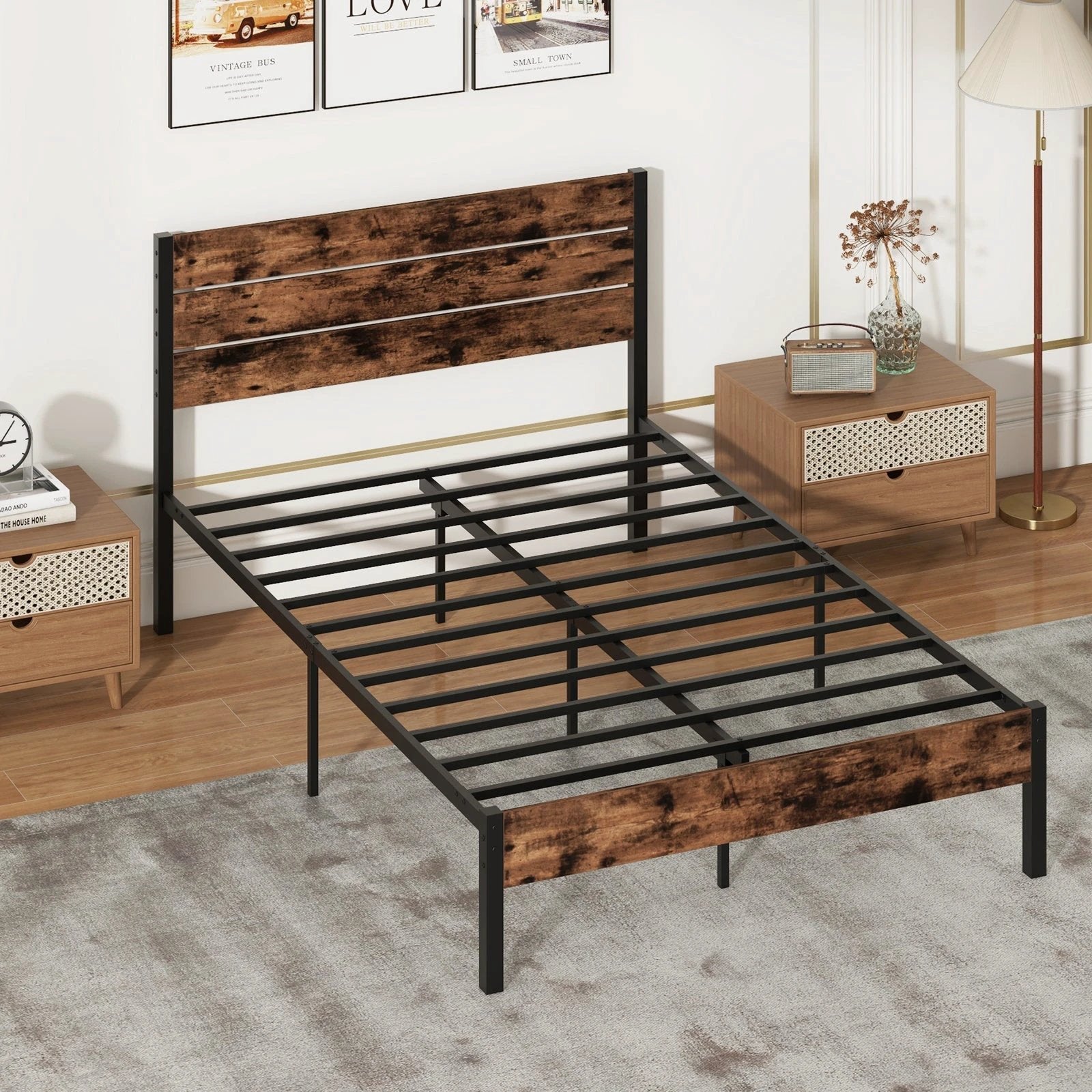 Full/King/Queen/Twin Size Bed Frame with High Headboard and Mute Bar-Full Size by DirectDeals
