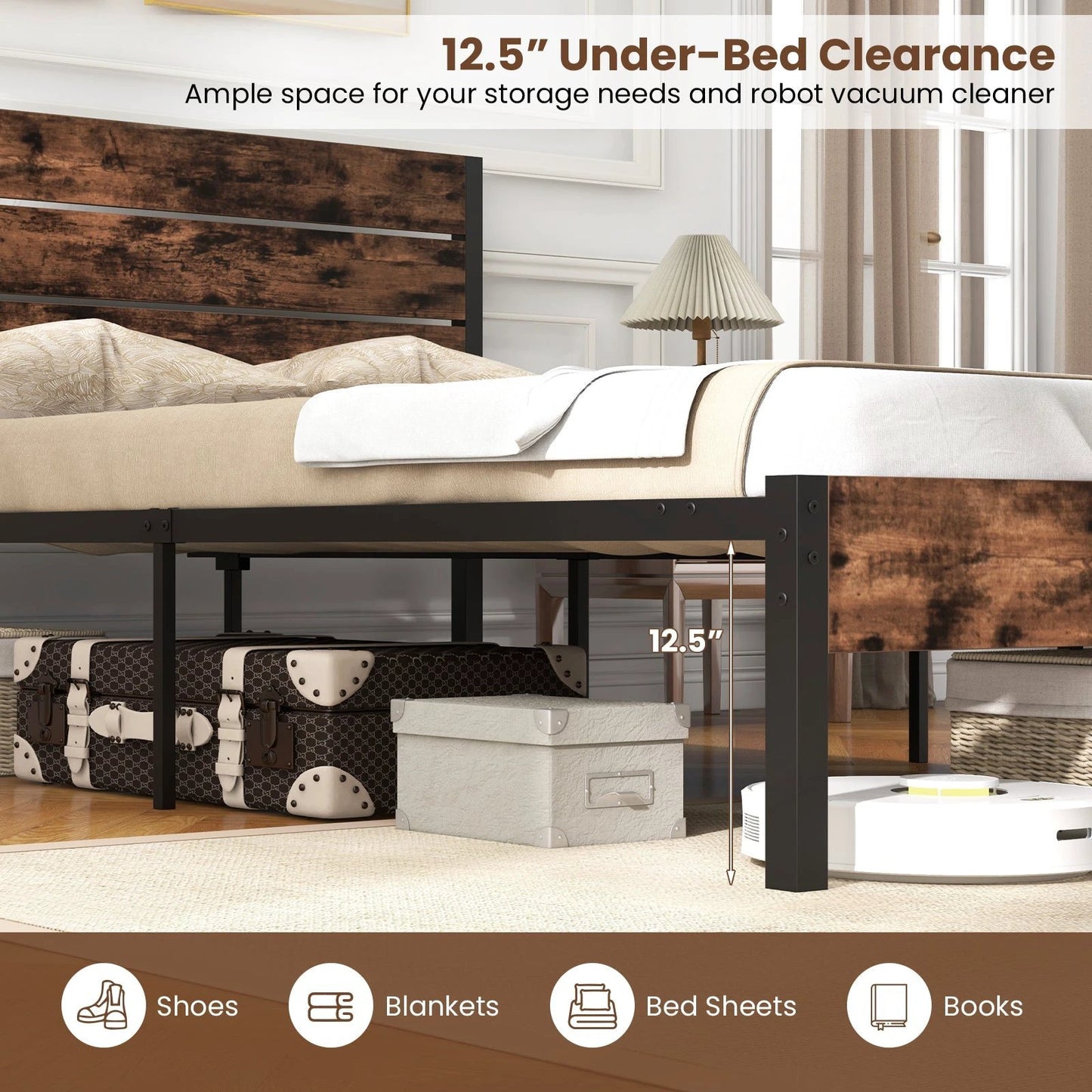 Full/King/Queen/Twin Size Bed Frame with High Headboard and Mute Bar-Full Size by DirectDeals