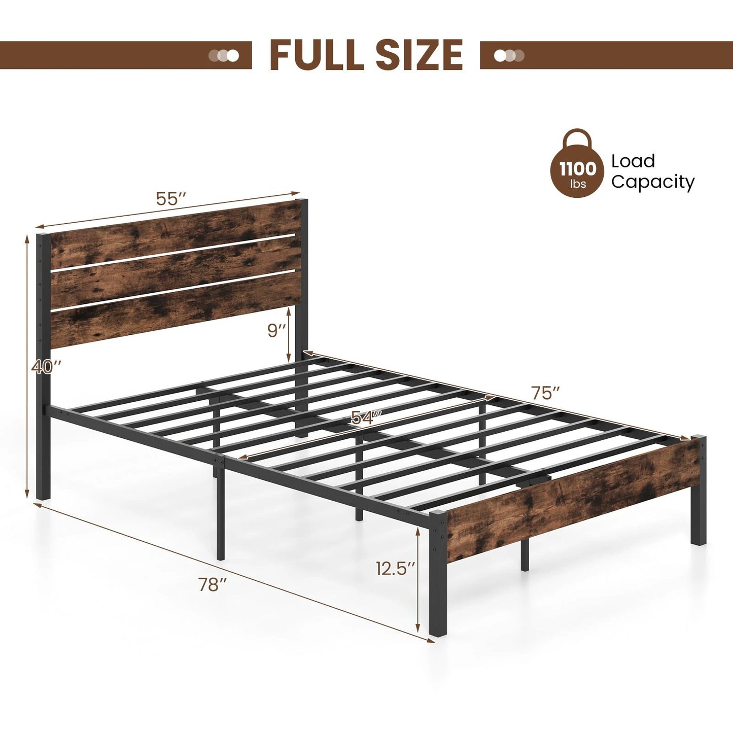 Full/King/Queen/Twin Size Bed Frame with High Headboard and Mute Bar-Full Size by DirectDeals