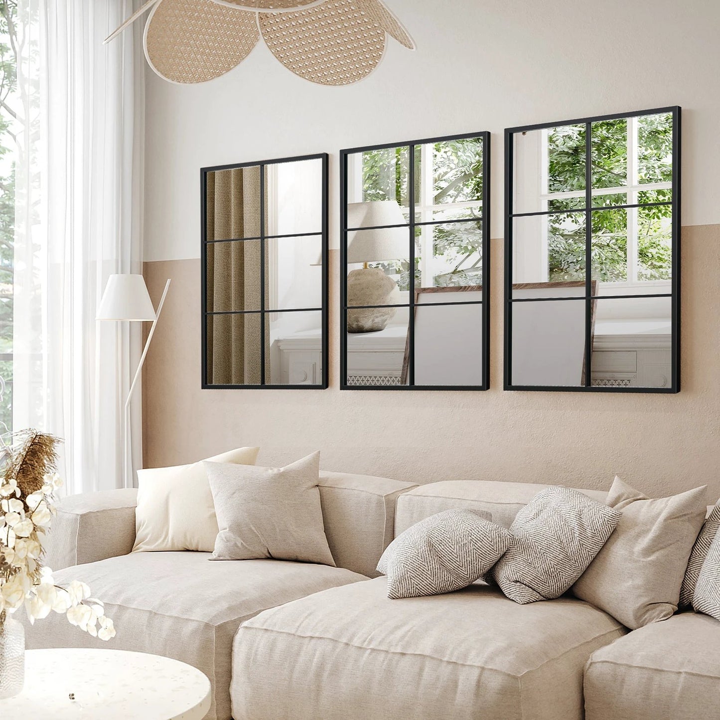 3-Layered Decorative Wall Mirror with Metal Frame for Dining Living Room-Black by DirectDeals