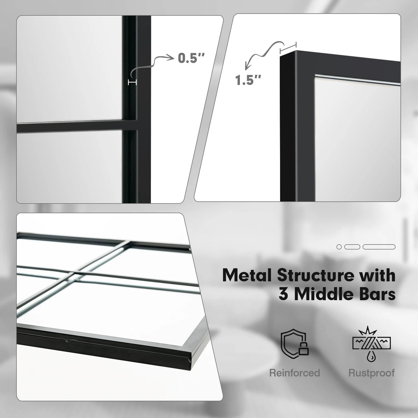 3-Layered Decorative Wall Mirror with Metal Frame for Dining Living Room-Black by DirectDeals