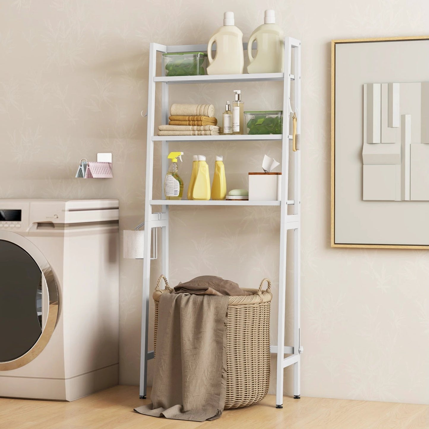 3-Tier Over The Toilet Storage Shelf with Adjustable Bottom Bar-White by DirectDeals