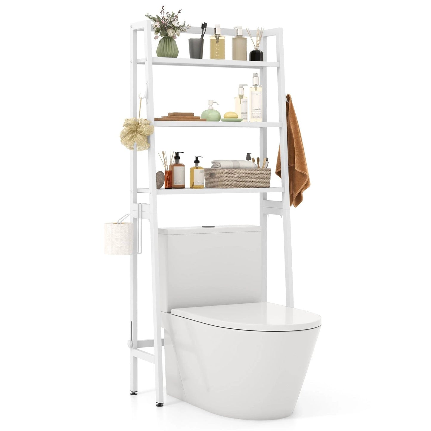 3-Tier Over The Toilet Storage Shelf with Adjustable Bottom Bar-White by DirectDeals