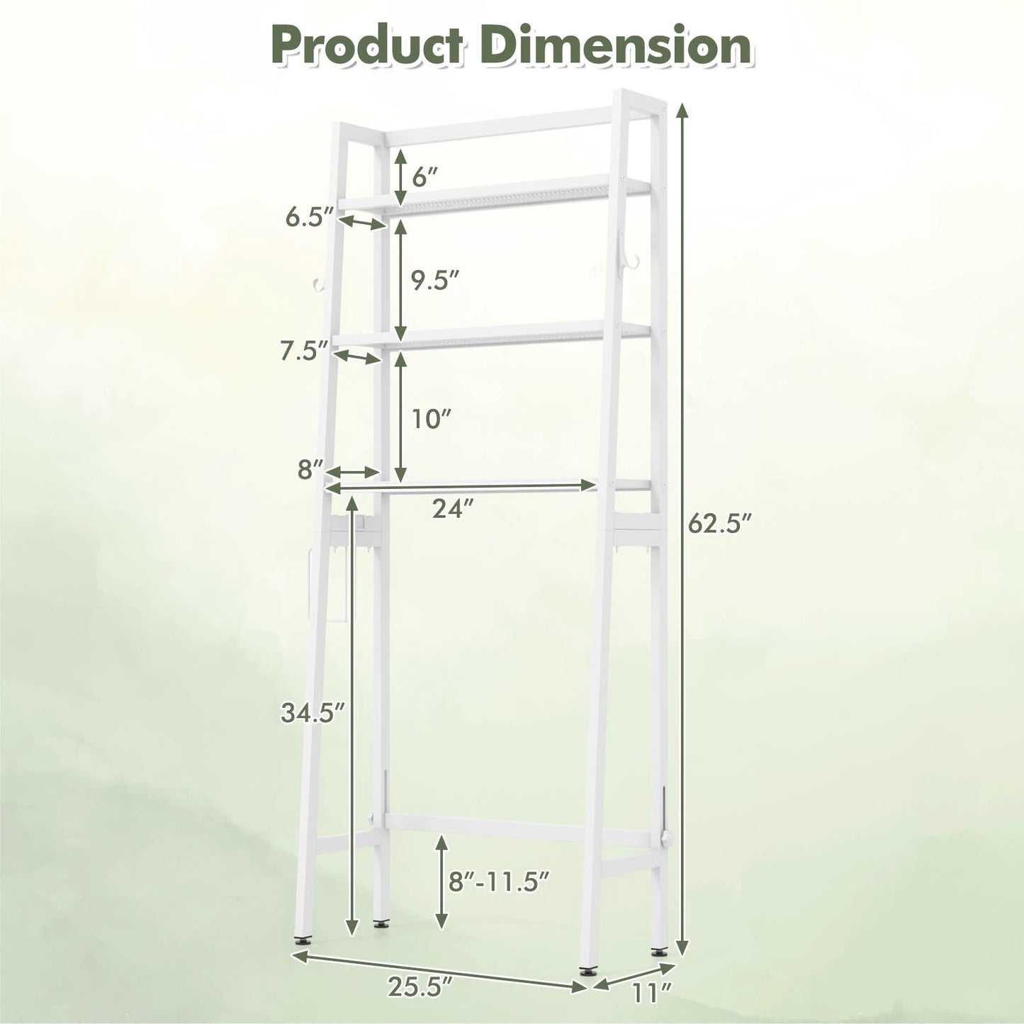 3-Tier Over The Toilet Storage Shelf with Adjustable Bottom Bar-White by DirectDeals