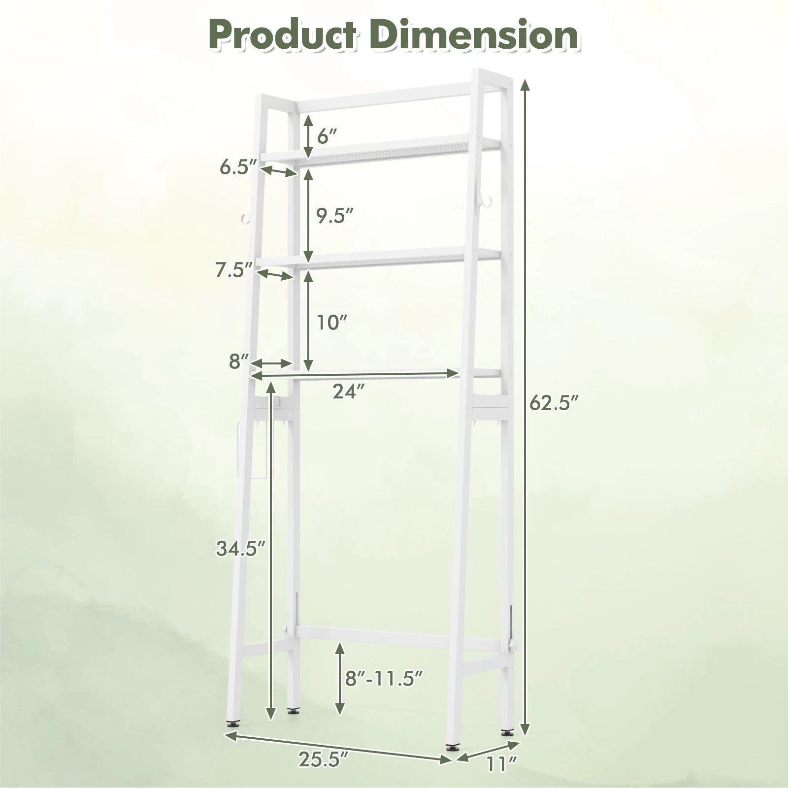 3-Tier Over The Toilet Storage Shelf with Adjustable Bottom Bar-White by DirectDeals