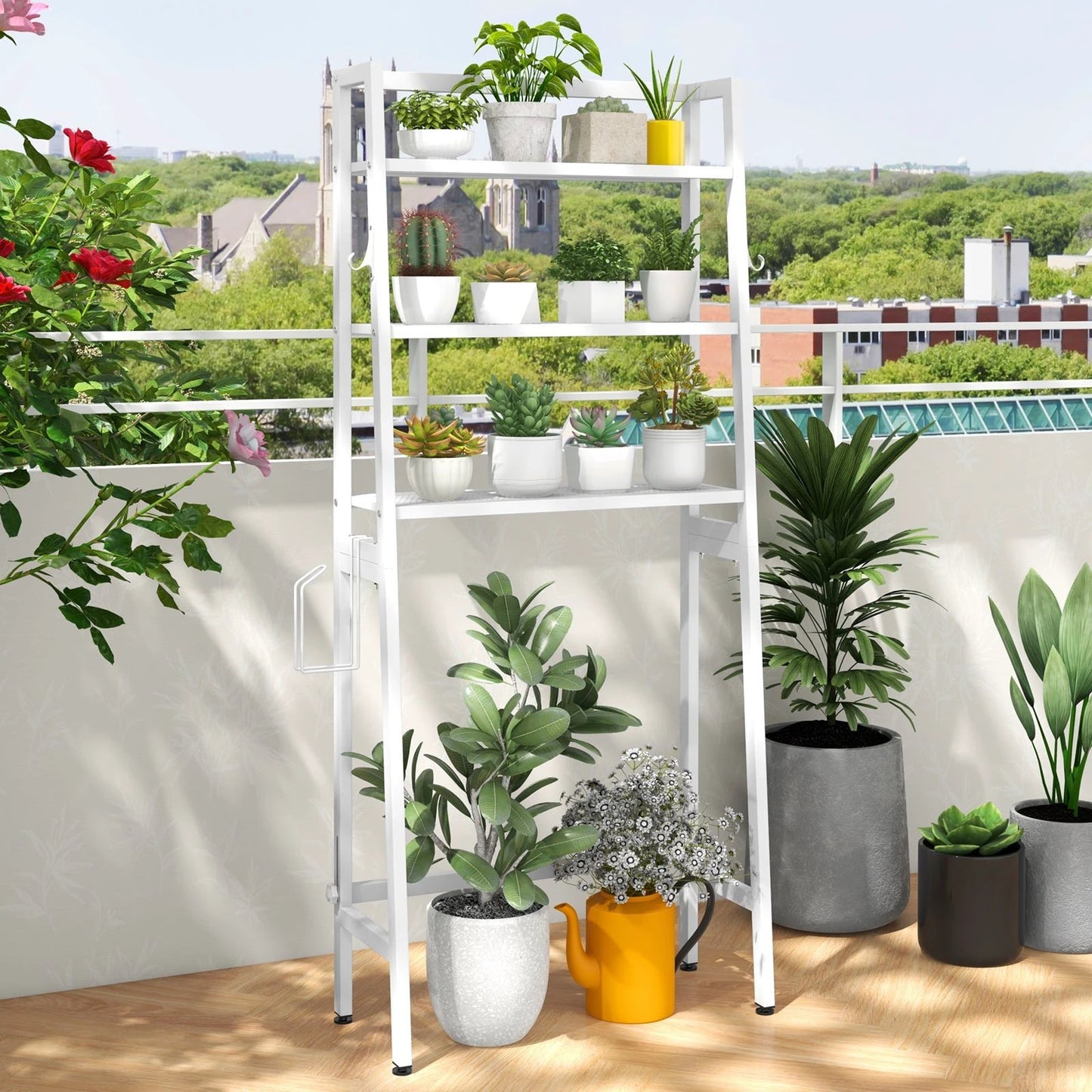 3-Tier Over The Toilet Storage Shelf with Adjustable Bottom Bar-White by DirectDeals