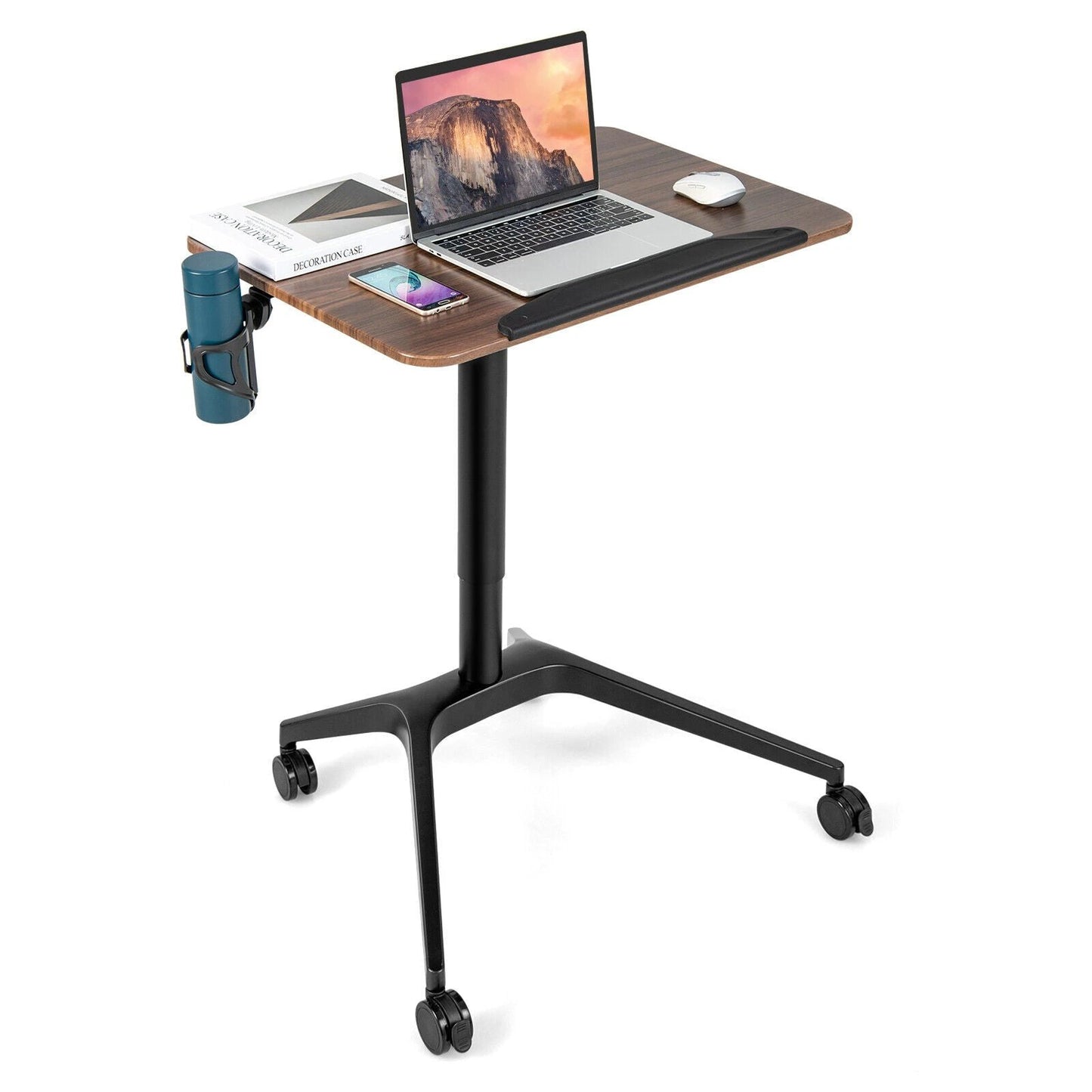 Pneumatic Standing Desk with Anti-fall Baffle and Cup Holder by DirectDeals