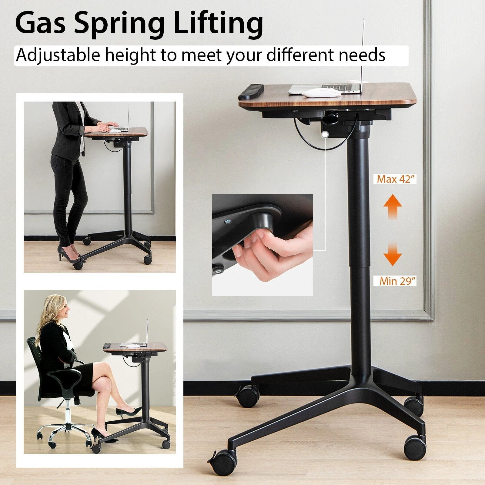 Pneumatic Standing Desk with Anti-fall Baffle and Cup Holder by DirectDeals
