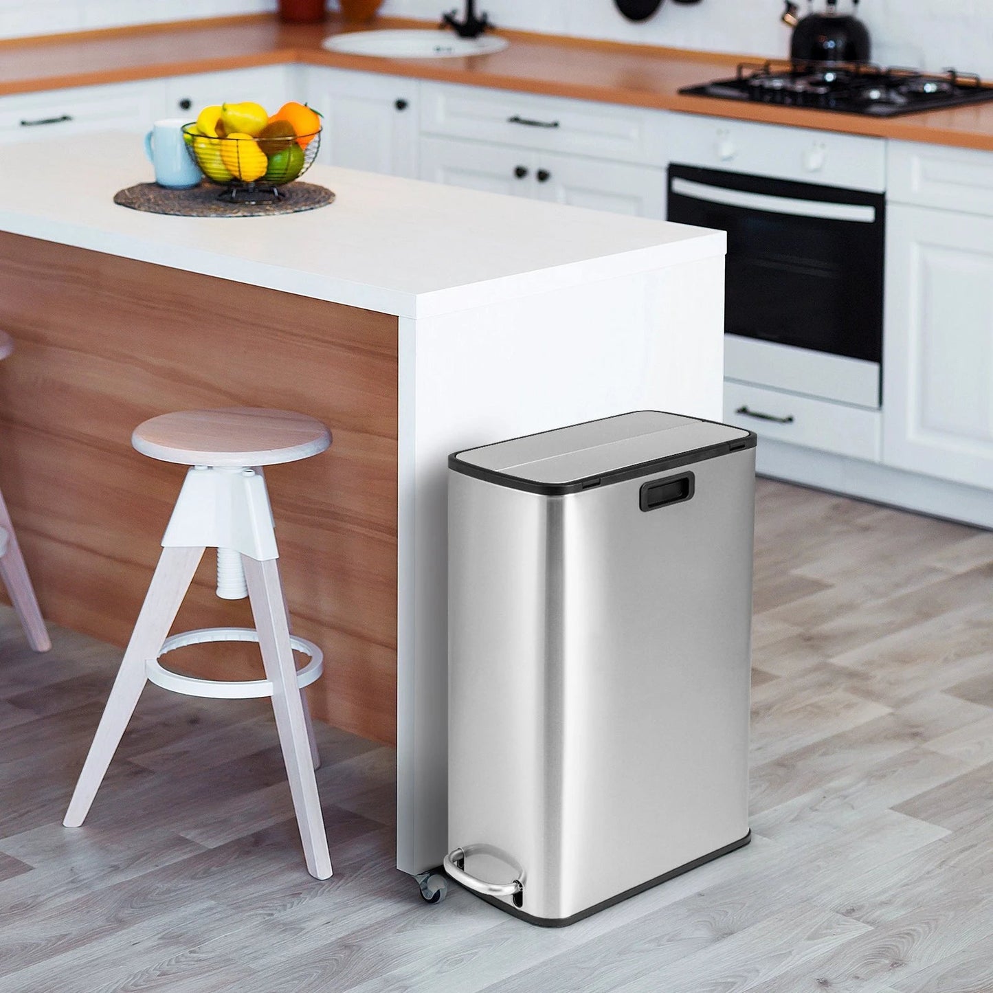 12 Gal Stainless Steel Trash Can with Soft-Closing Wing Lids-Silver by DirectDeals