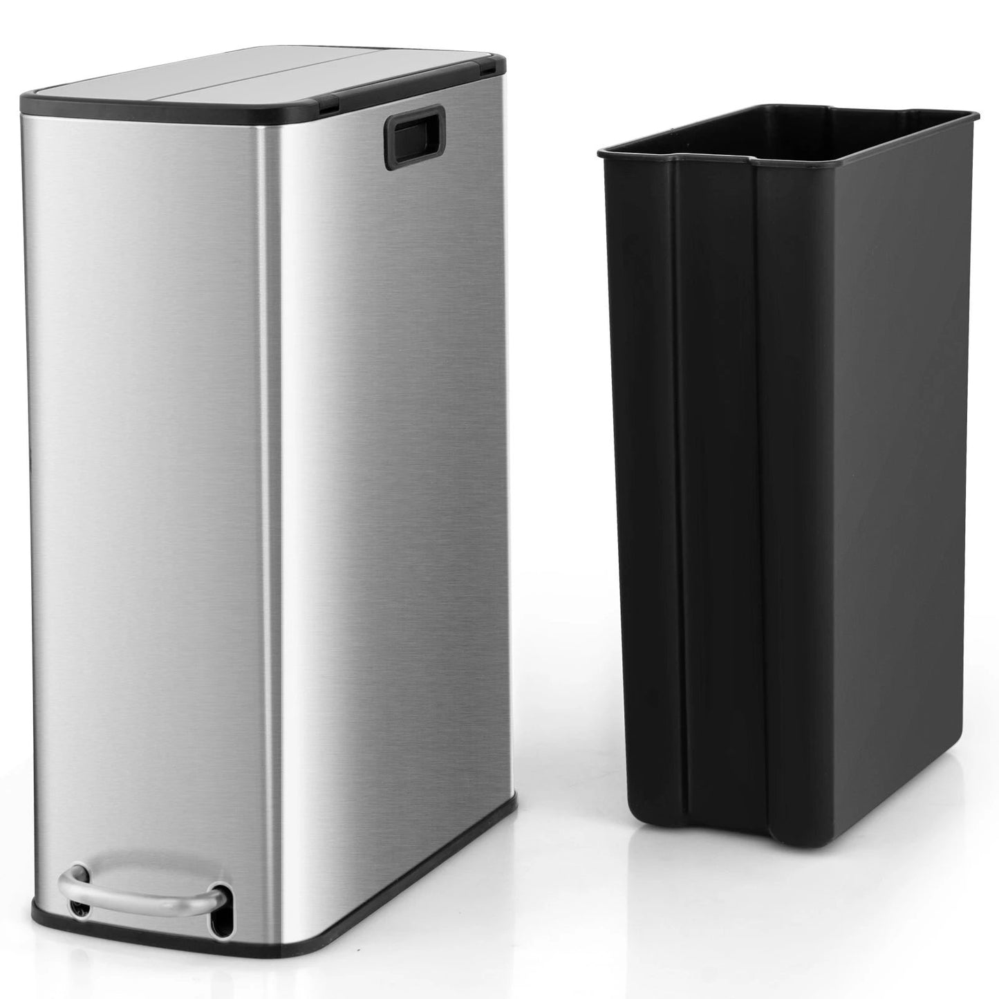 12 Gal Stainless Steel Trash Can with Soft-Closing Wing Lids-Silver by DirectDeals