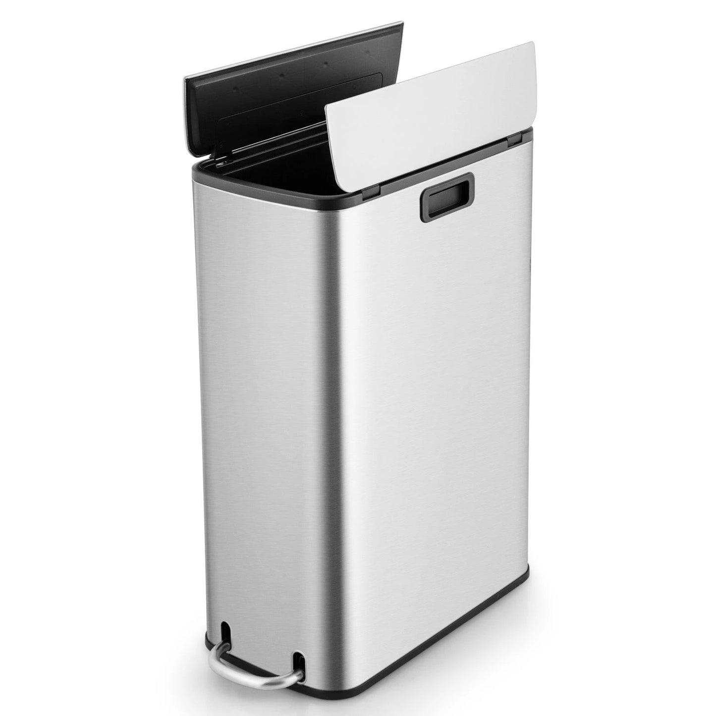 12 Gal Stainless Steel Trash Can with Soft-Closing Wing Lids-Silver by DirectDeals