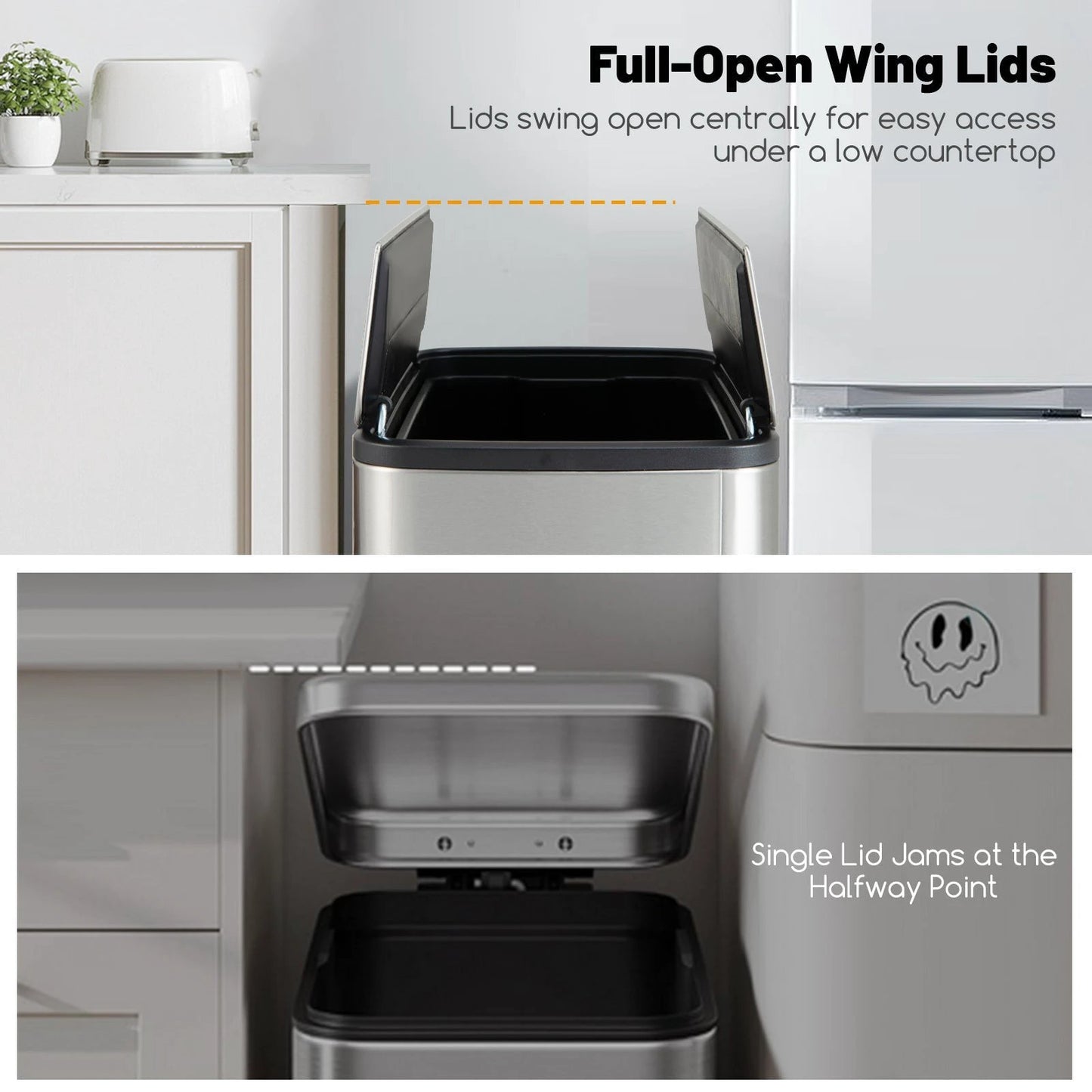 12 Gal Stainless Steel Trash Can with Soft-Closing Wing Lids-Silver by DirectDeals