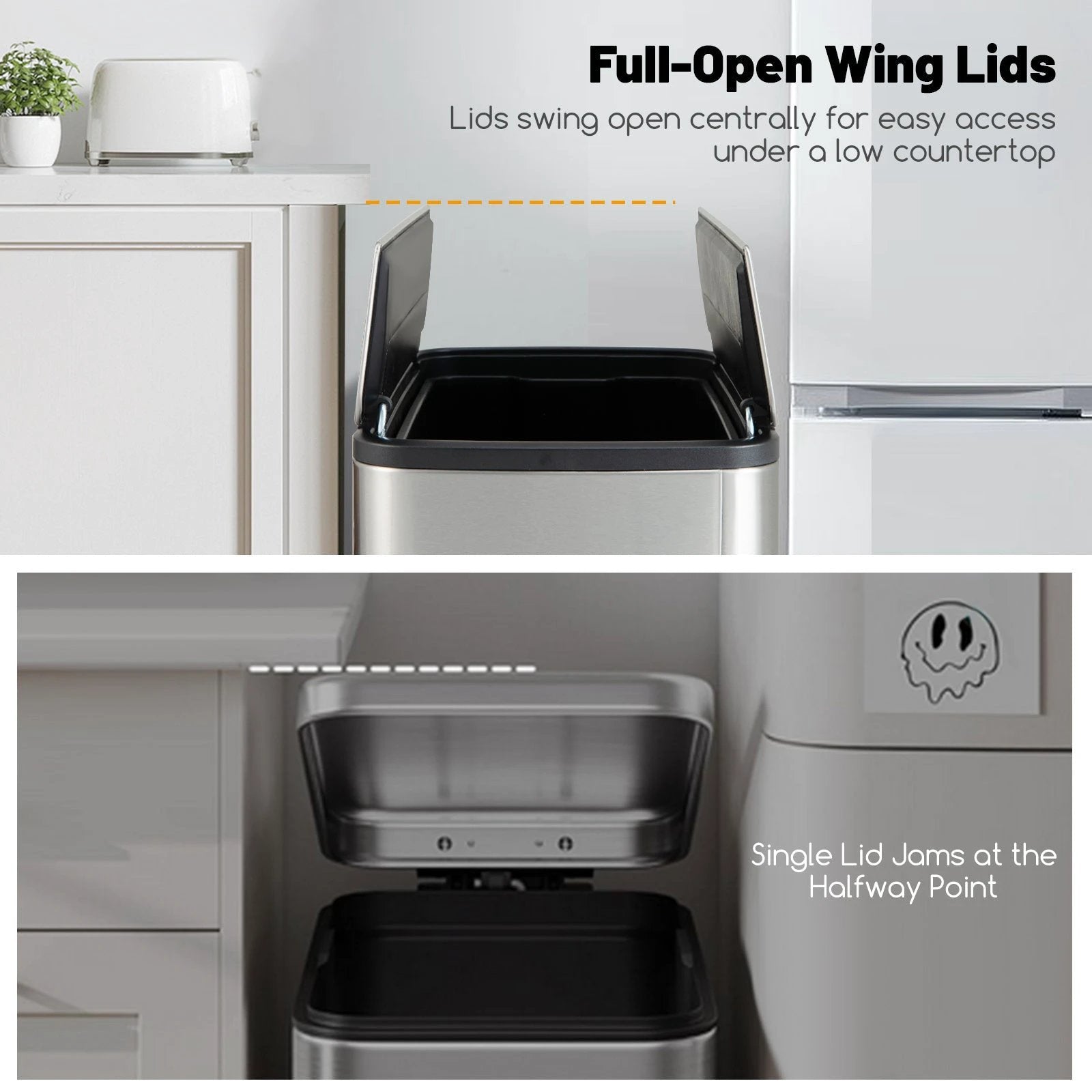 12 Gal Stainless Steel Trash Can with Soft-Closing Wing Lids-Silver by DirectDeals