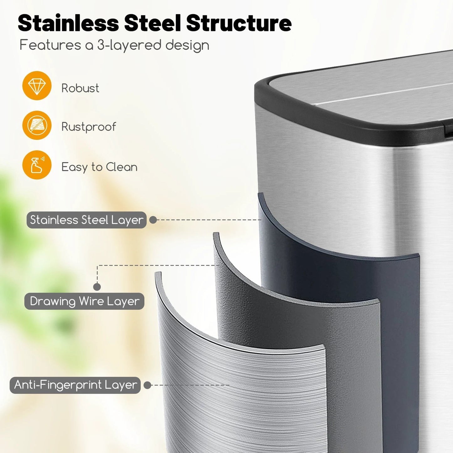 12 Gal Stainless Steel Trash Can with Soft-Closing Wing Lids-Silver by DirectDeals