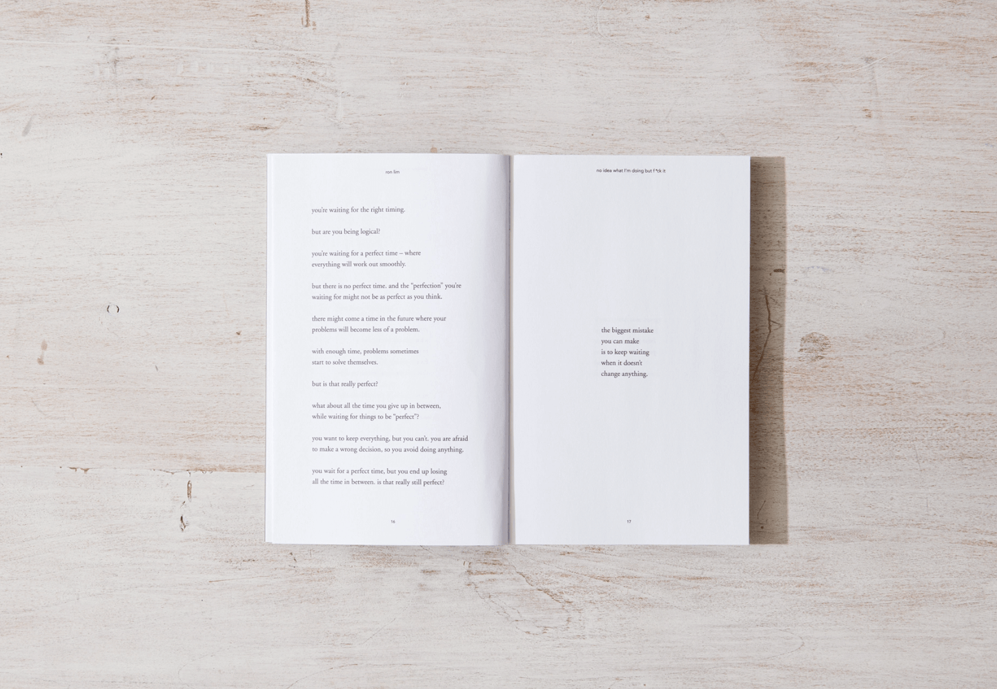 Open book on a light wooden surface