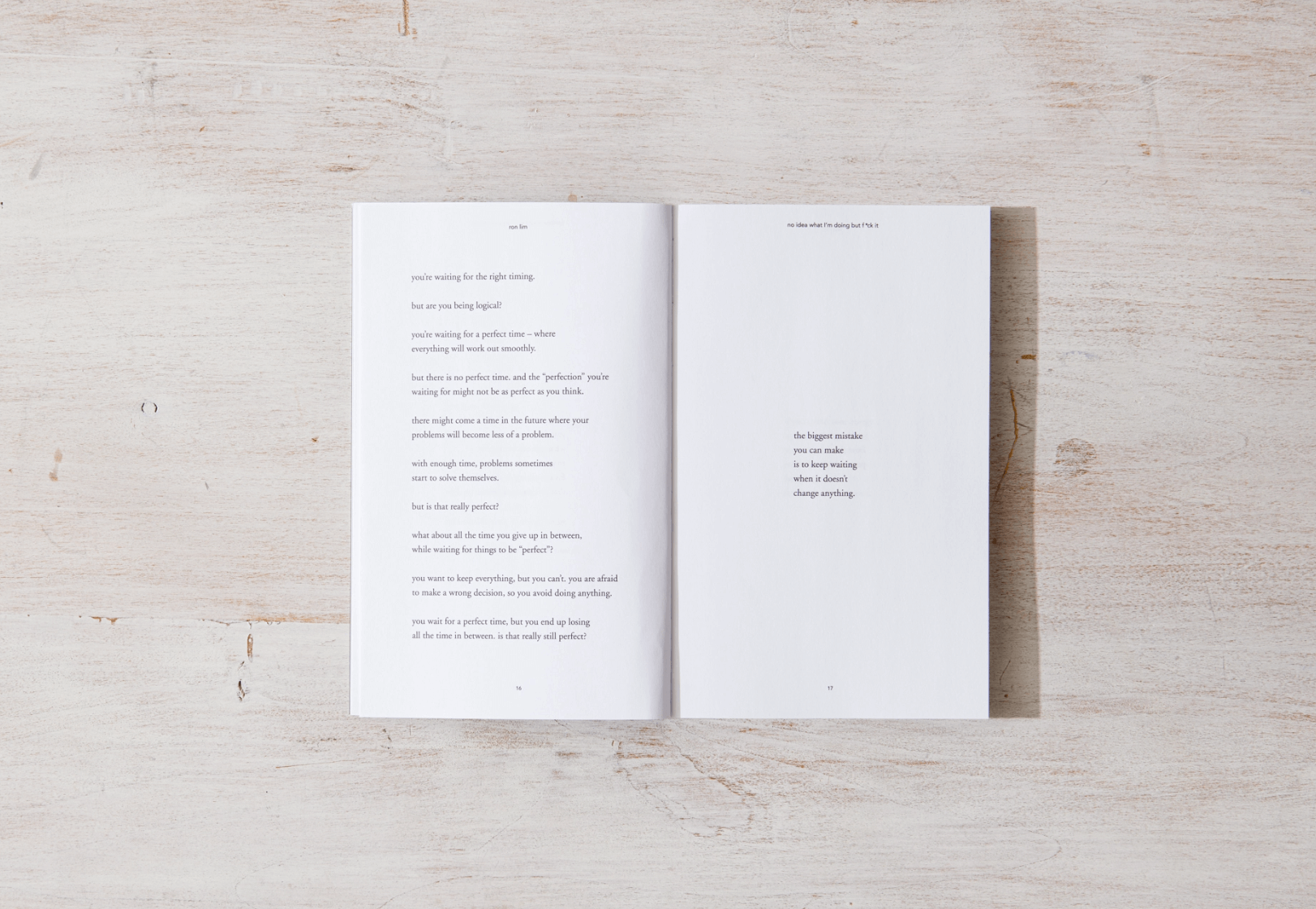 Open book on a light wooden surface