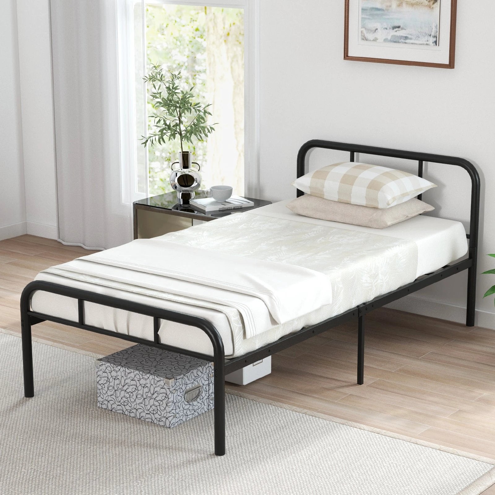 Modern Metal Platform Bed with Headboard and Footboard-Black by DirectDeals