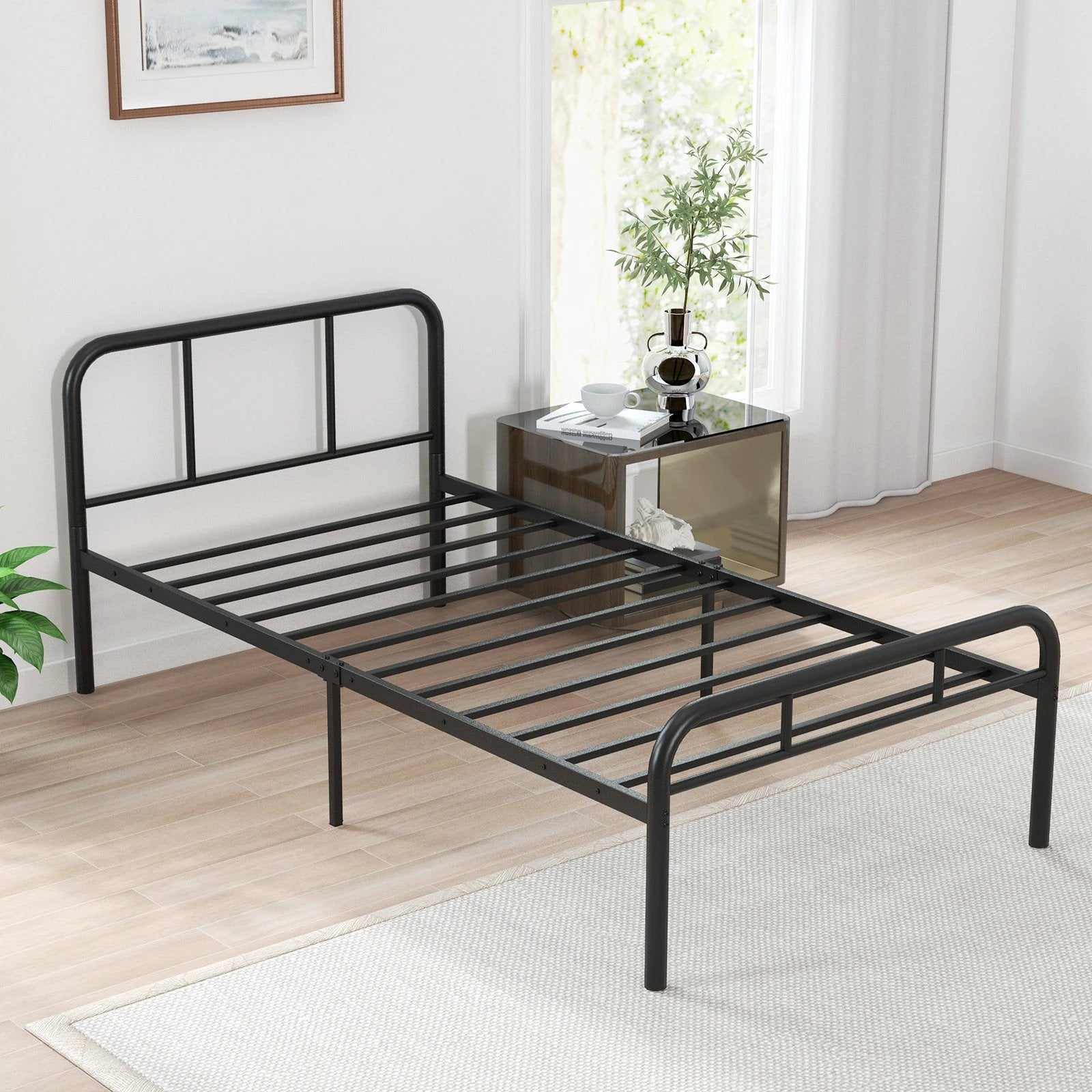 Modern Metal Platform Bed with Headboard and Footboard-Black by DirectDeals