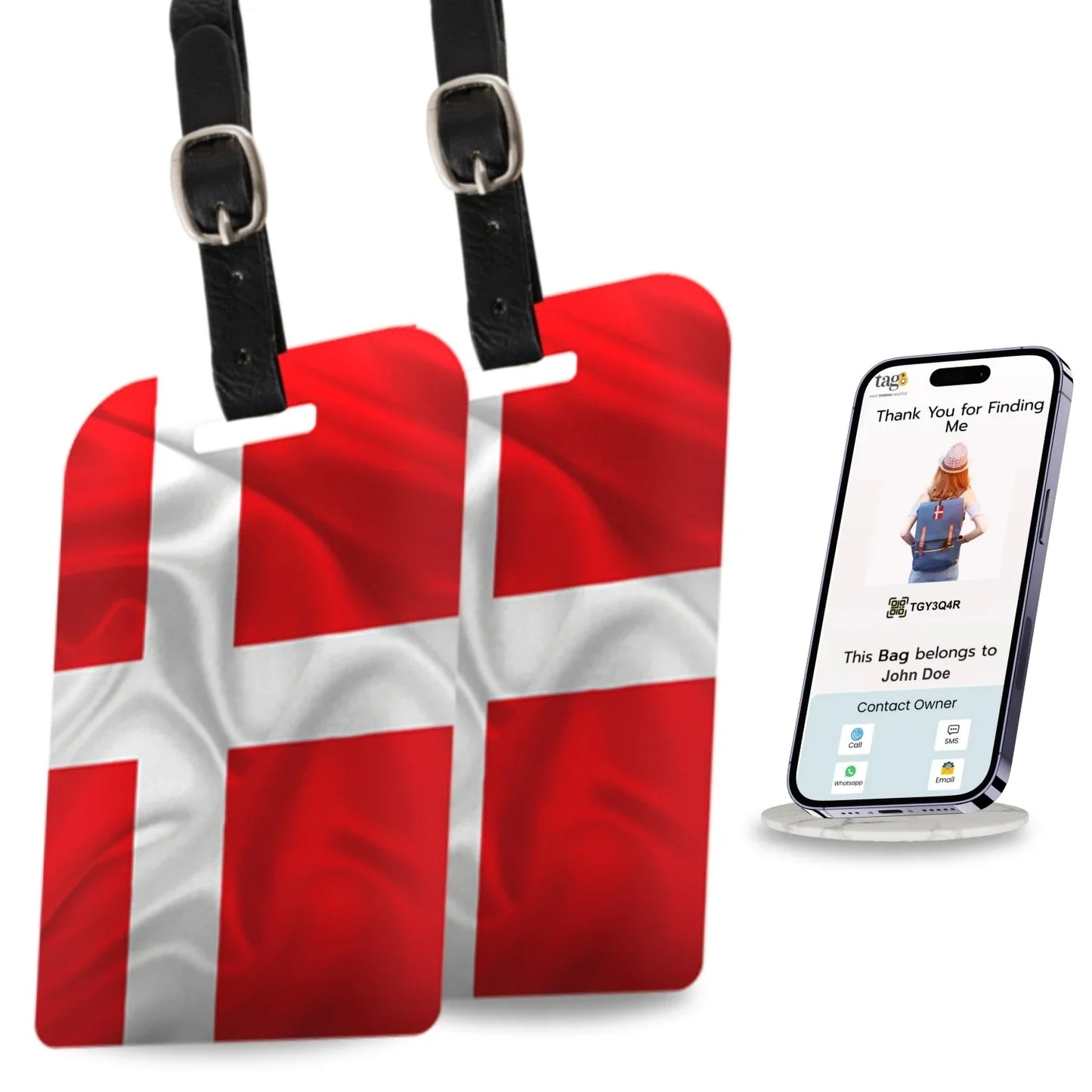 Smart Bag Security Tag - Denmark Flag [Pack 2]-0