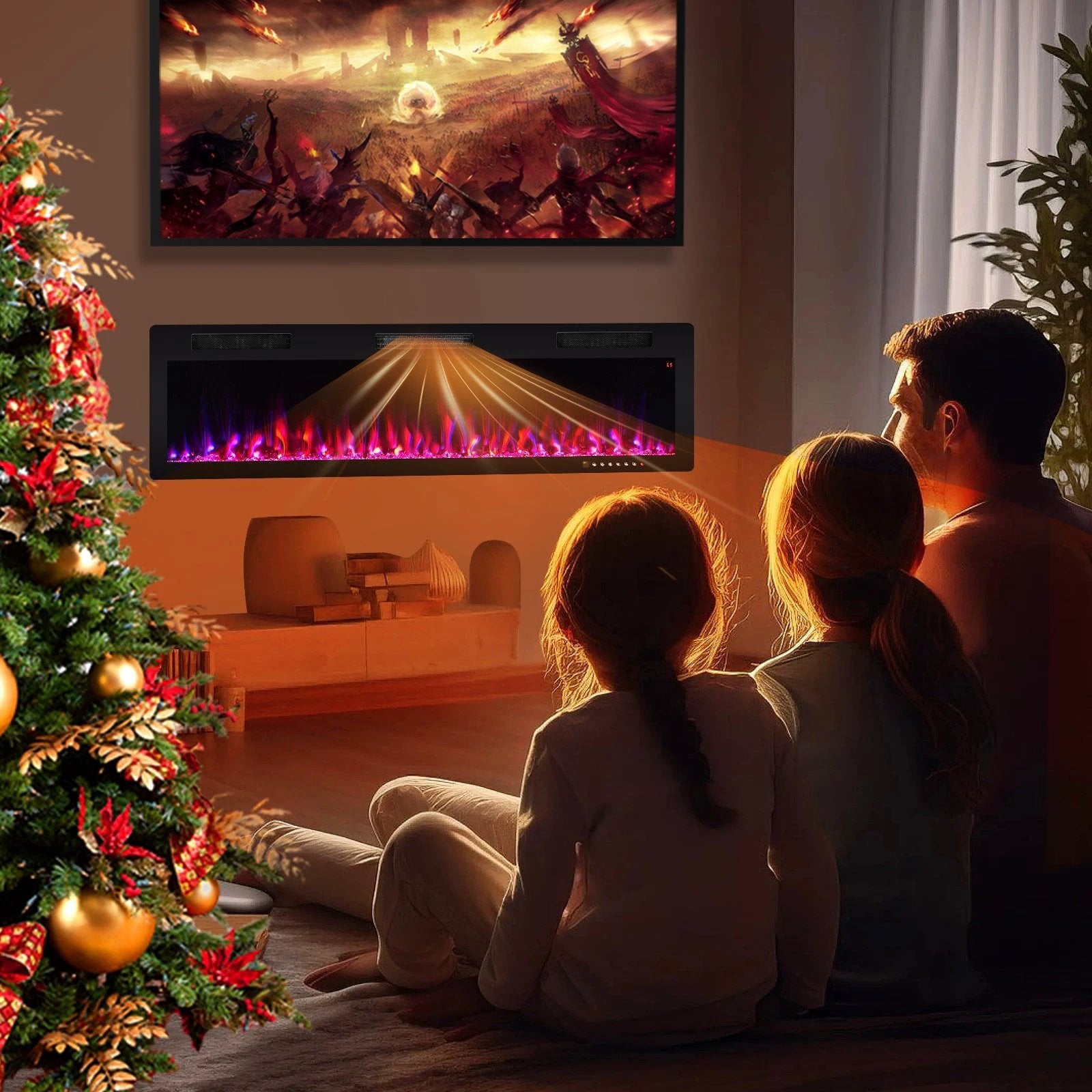 Electric Fireplace 40/50/60 Inches Recessed and Wall Mounted for 2' x 6' Stud-60 inches by DirectDeals