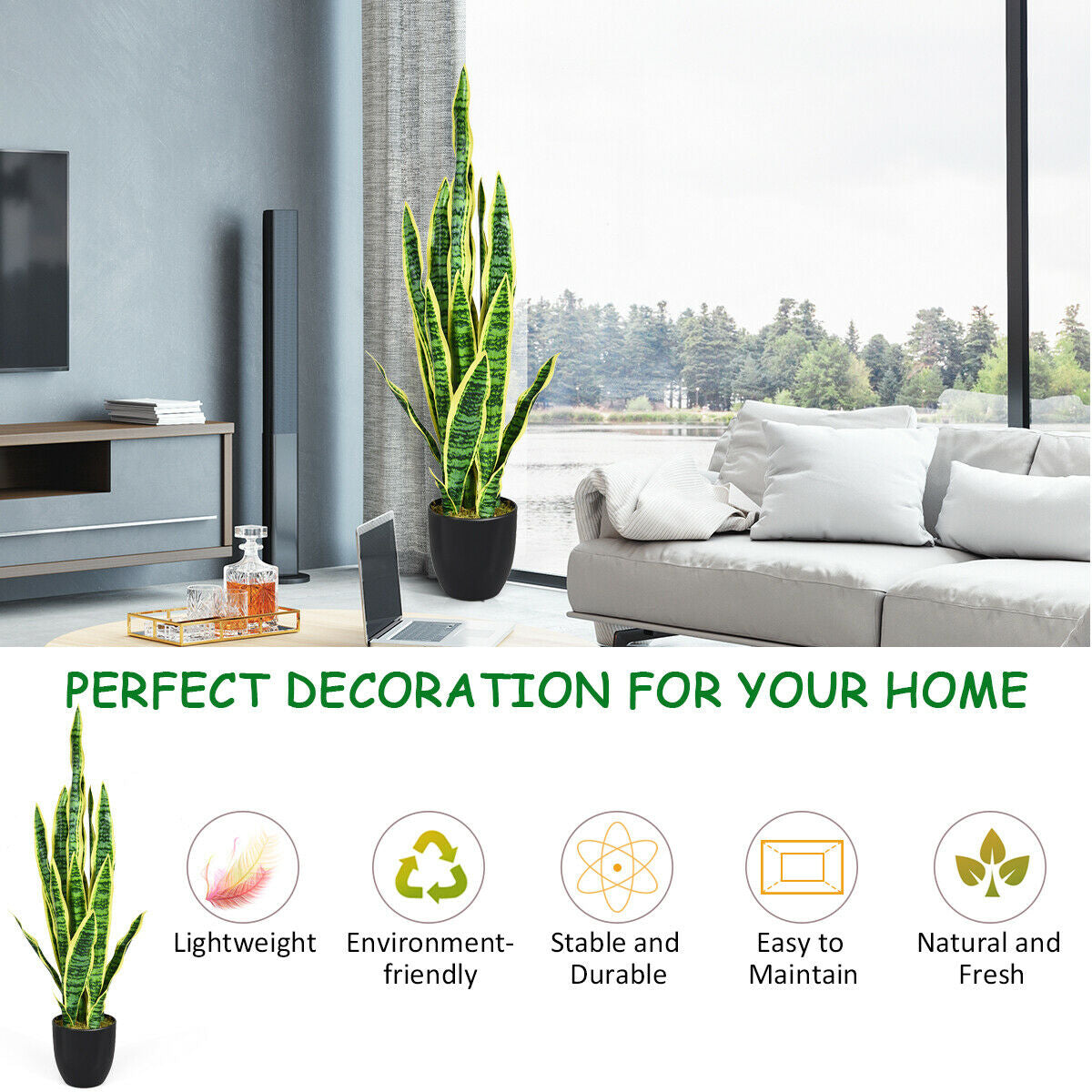 35.5 Inch Indoor-Outdoor Decoration Fake Artificial Snake Plant by DirectDeals