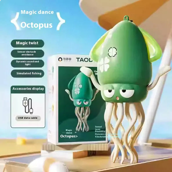 Green octopus-shaped toy with packaging labeled 'TAOL' on a blue sky background