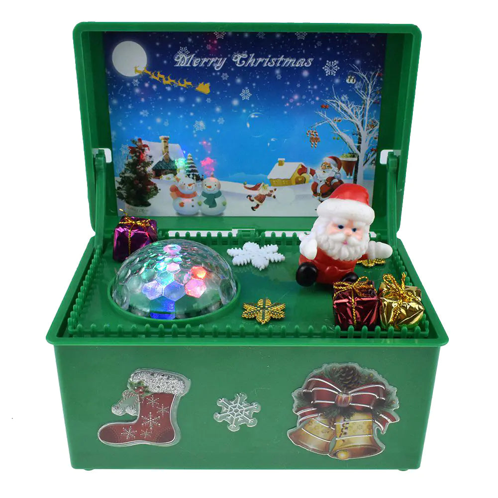 Christmas-themed music box with Santa Claus figure and LED light