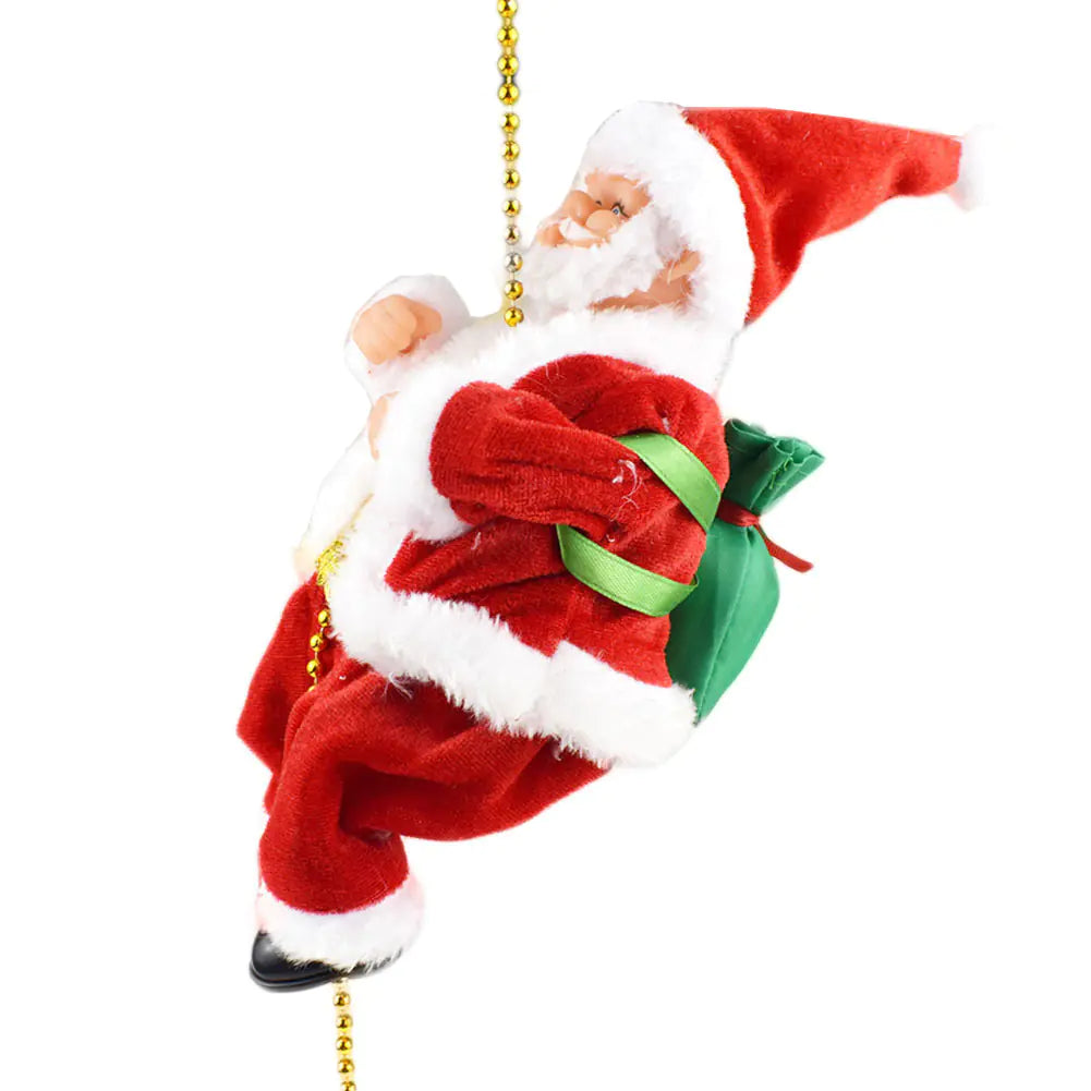 Decorative Santa Claus figure with a green sack on a white background