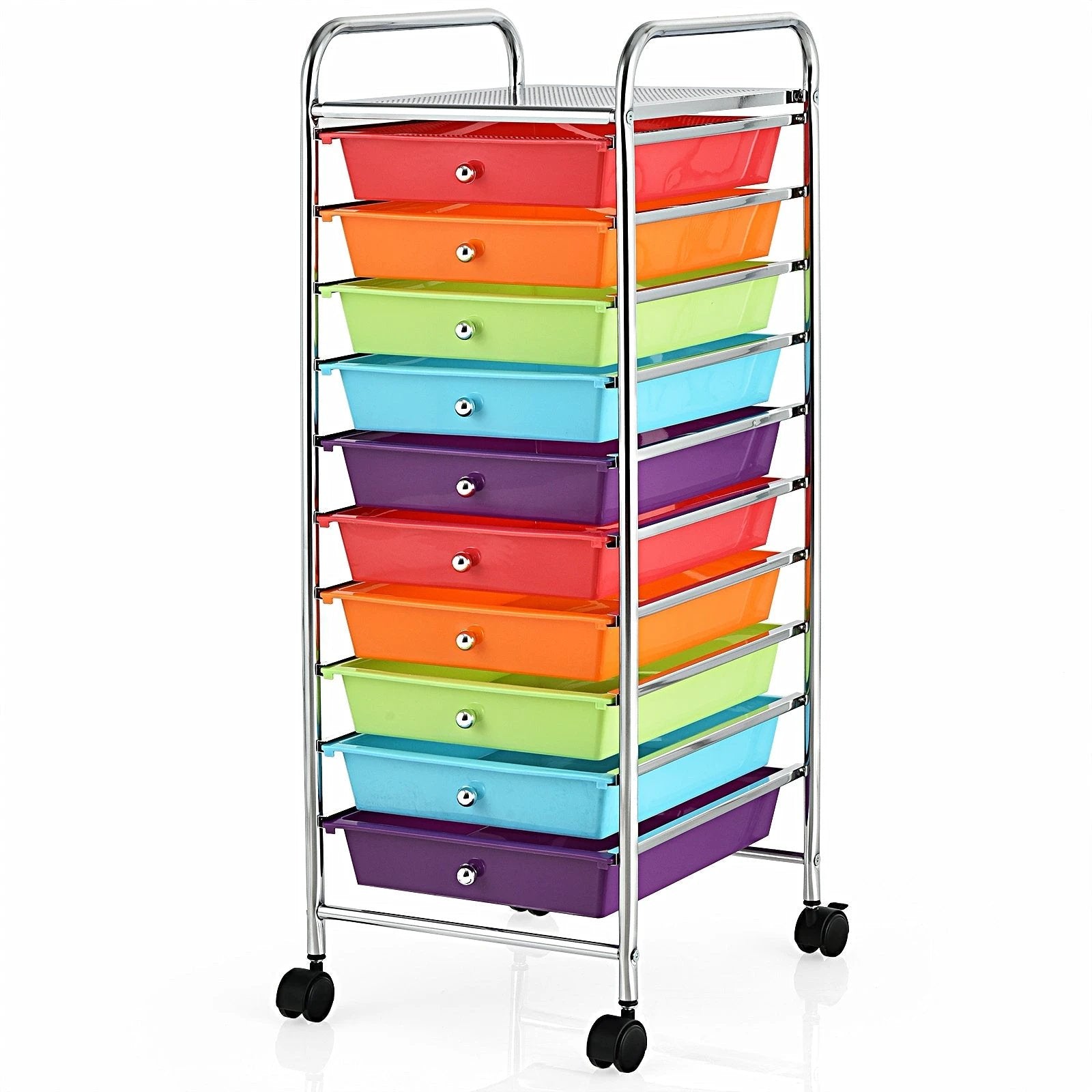 10 Drawer Rolling Storage Cart Organizer with 4 Universal Casters-Multicolor by DirectDeals