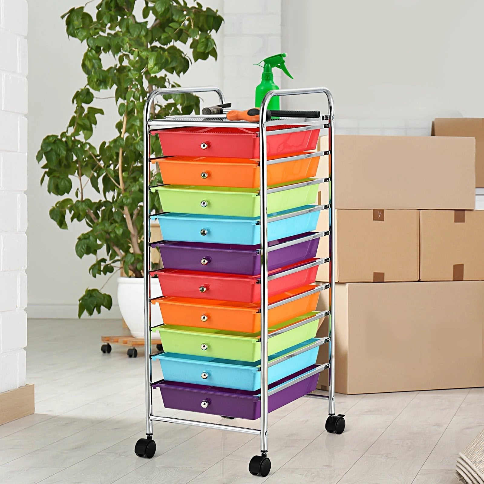 10 Drawer Rolling Storage Cart Organizer with 4 Universal Casters-Multicolor by DirectDeals