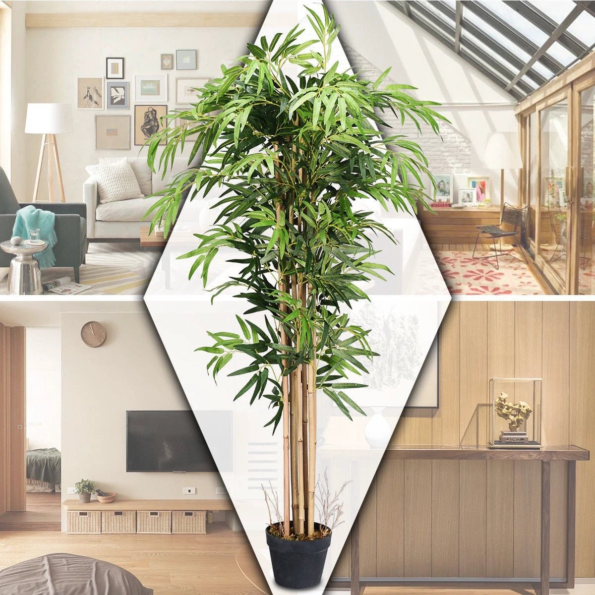 5-Feet Artificial Bamboo Silk Tree Indoor-Outdoor Decorative Planter by DirectDeals