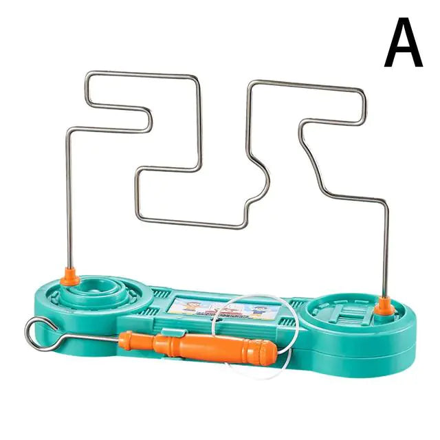 Turquoise and orange maze toy for pets with metal components on a white background