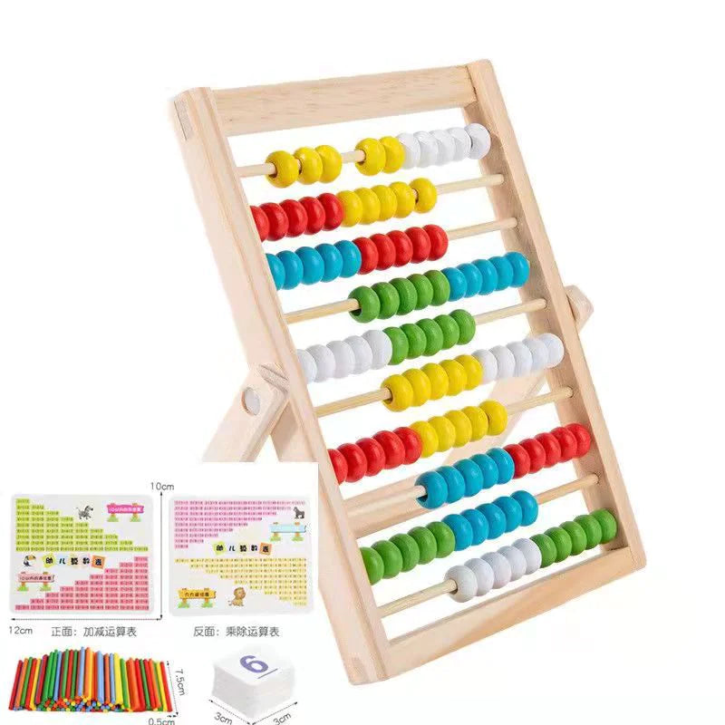 Colorful abacus with wooden frame on a white background