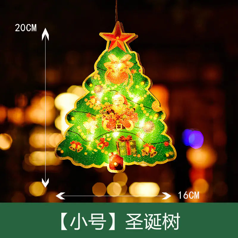 Decorative Christmas tree ornament with lights and measurements on a dark background