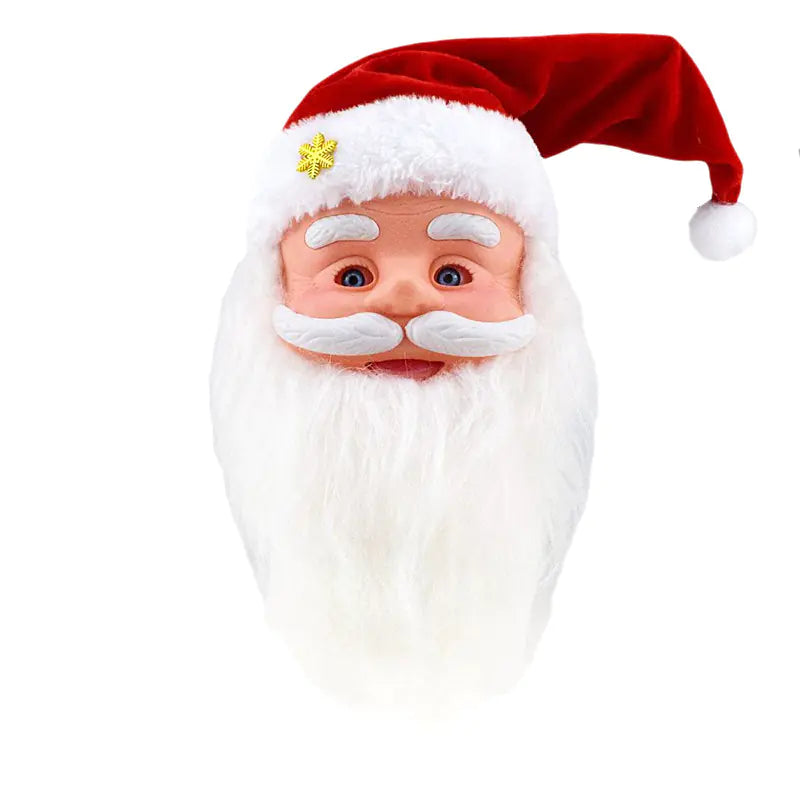 Santa Claus head with red hat and white beard on a white background