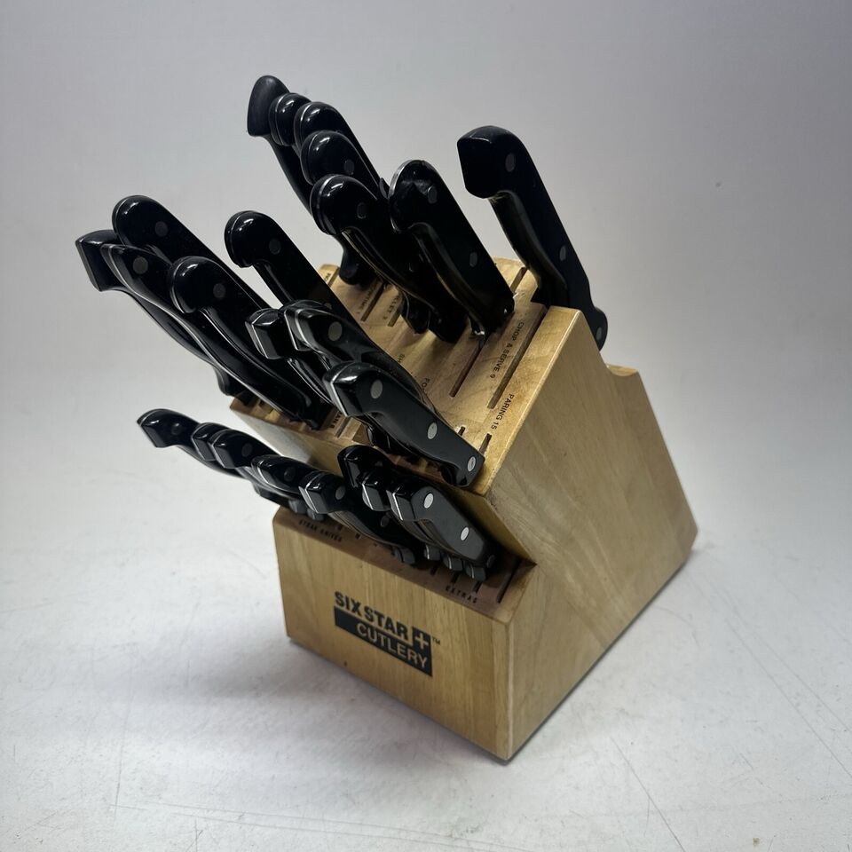 Six Star Cutlery Ronco Rocker 30 Slot Labeled Knife Block Holder Oak Knives