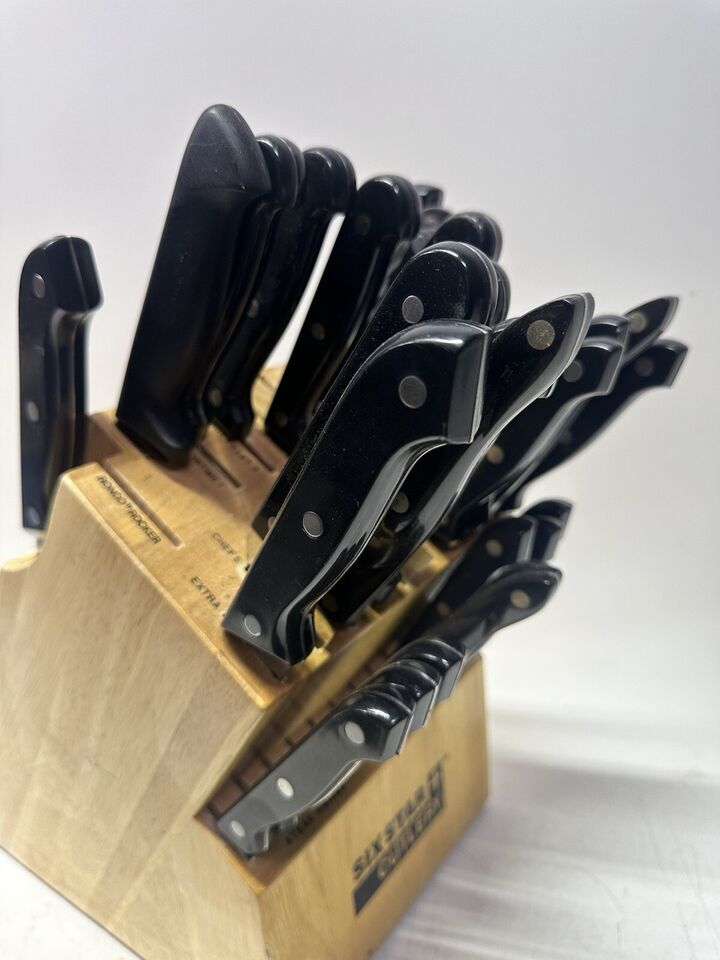 Six Star Cutlery Ronco Rocker 30 Slot Labeled Knife Block Holder Oak Knives