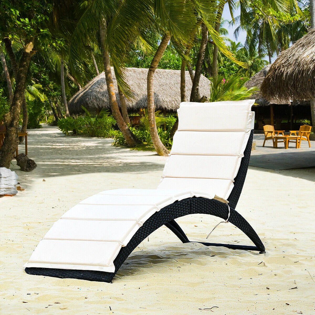 Folding Patio Rattan Lounge Cushioned Portable Chair by DirectDeals