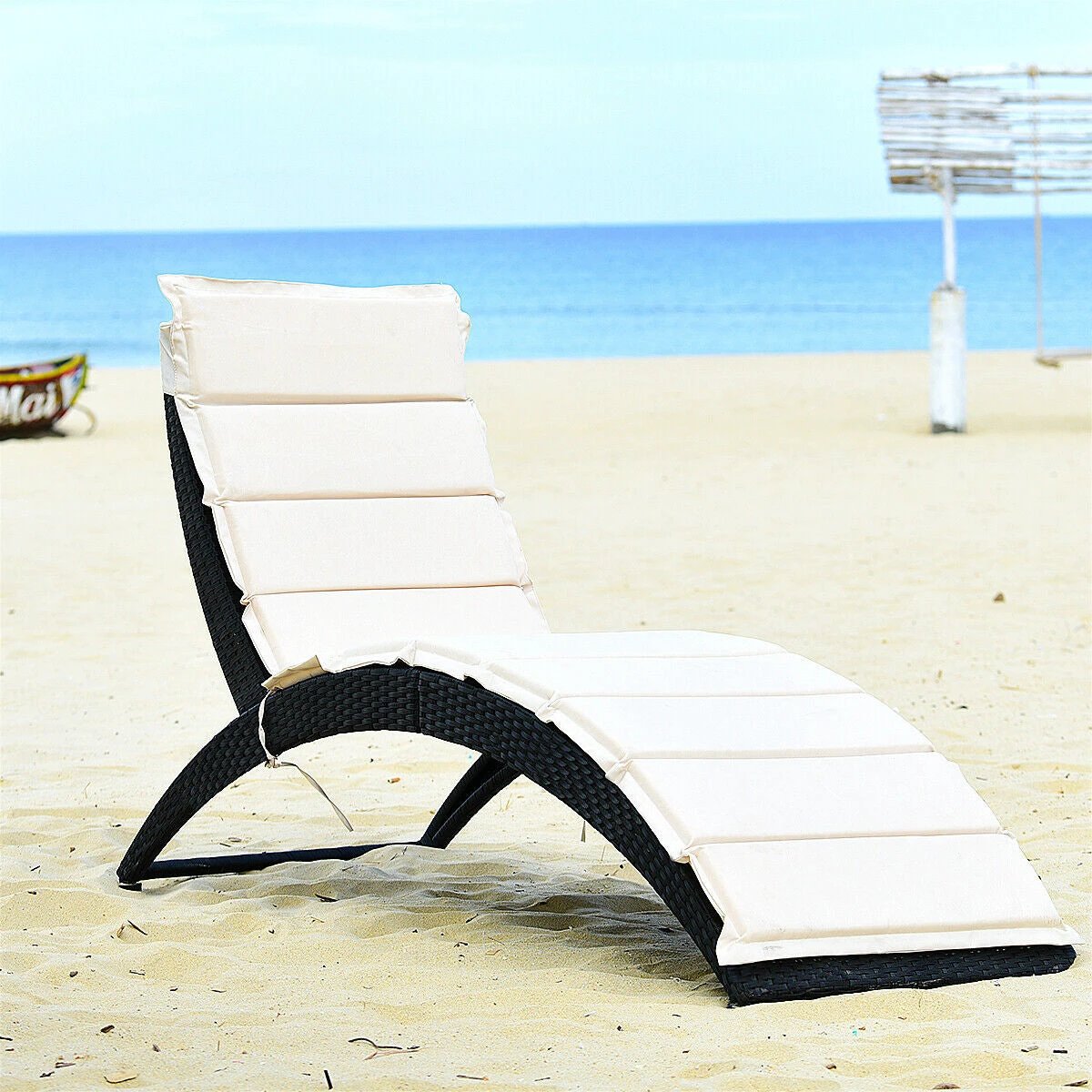Folding Patio Rattan Lounge Cushioned Portable Chair by DirectDeals
