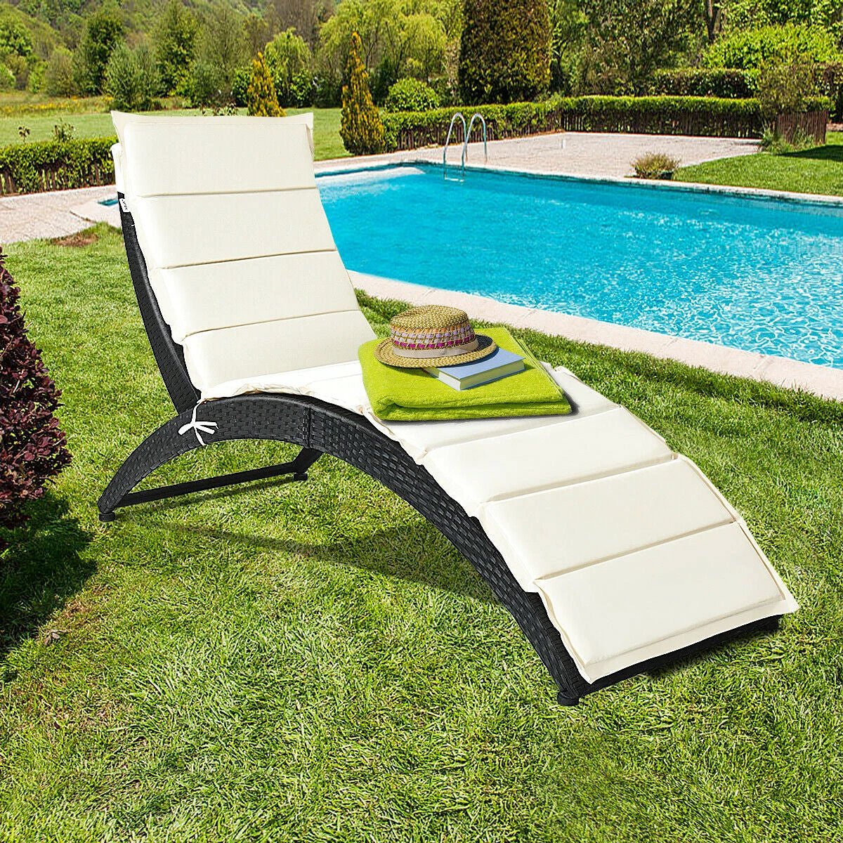 Folding Patio Rattan Lounge Cushioned Portable Chair by DirectDeals