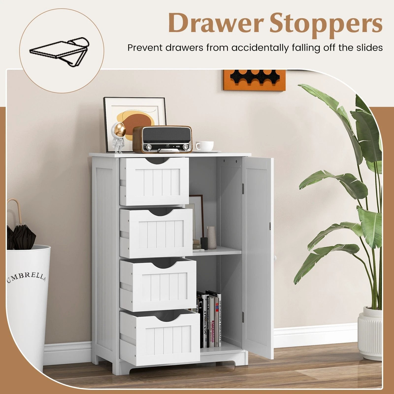 Standing Indoor Wooden Cabinet with 4 Drawers-White by DirectDeals