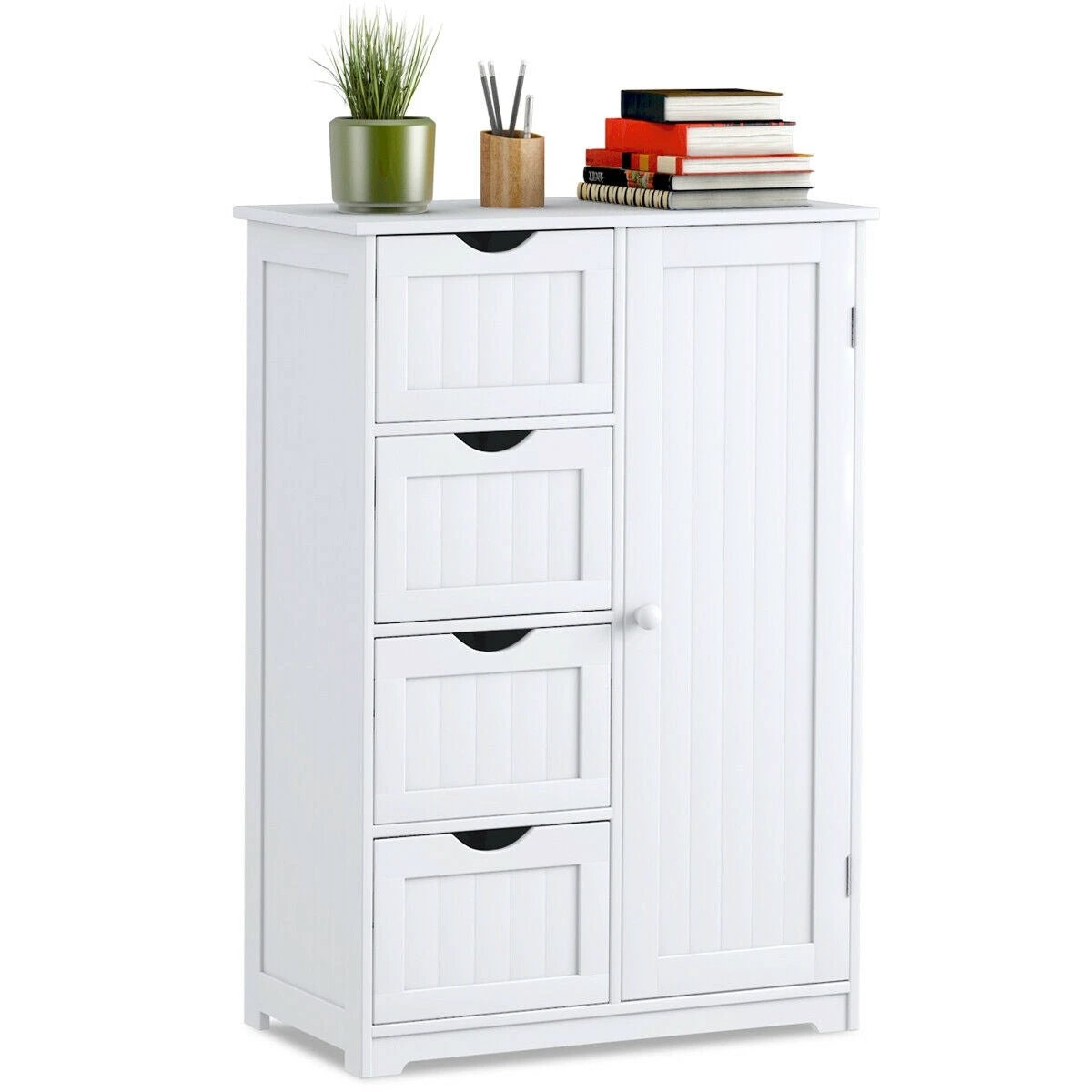 Standing Indoor Wooden Cabinet with 4 Drawers-White by DirectDeals