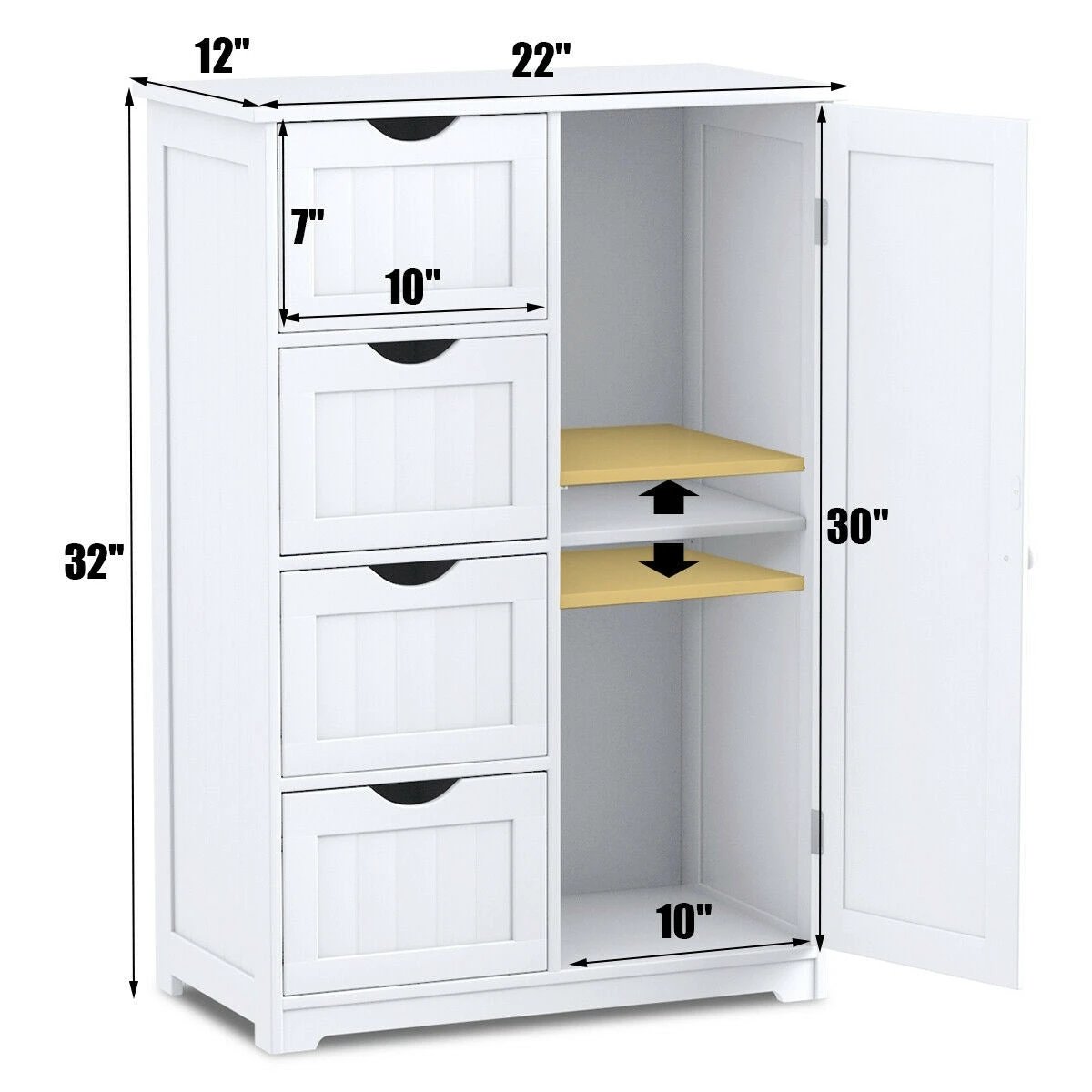 Standing Indoor Wooden Cabinet with 4 Drawers-White by DirectDeals