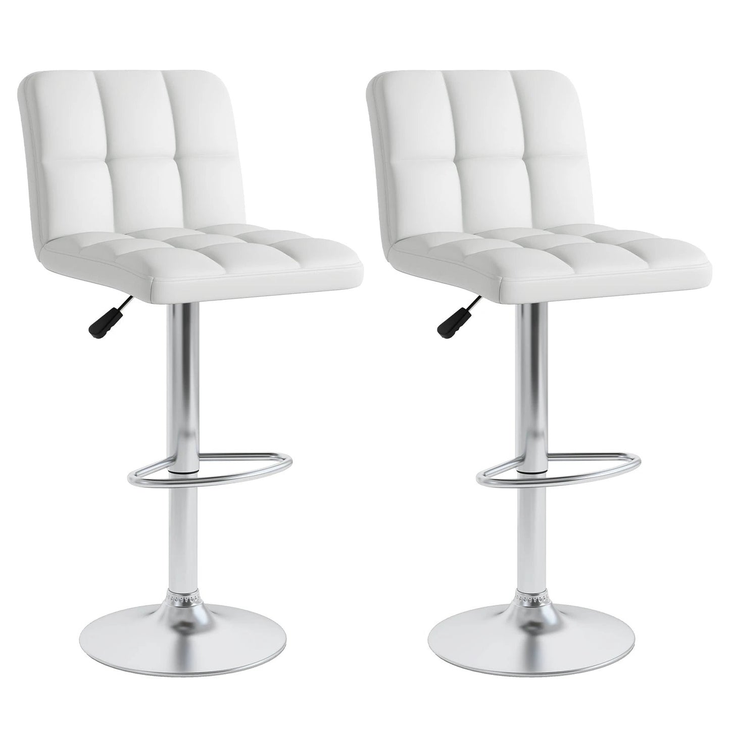 Set of 2 Square Swivel Adjustable PU Leather Bar Stools with Back and Footrest-White by DirectDeals